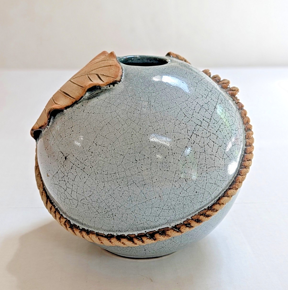 Contemporary Studio Pottery Blue Spherical Weed Pot/Bud Vase Signed & Stamped