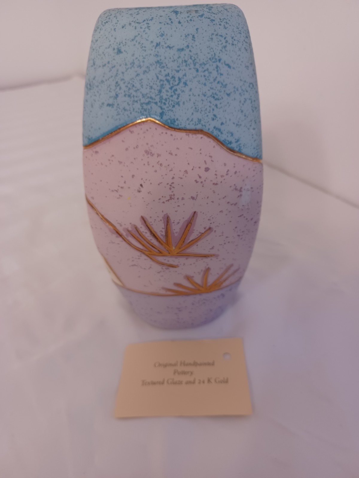 VINTAGE HAND THROWN DECORATED SOUTHWESTERN STYLE ART POTTERY VASE 24K GOLD HAND
