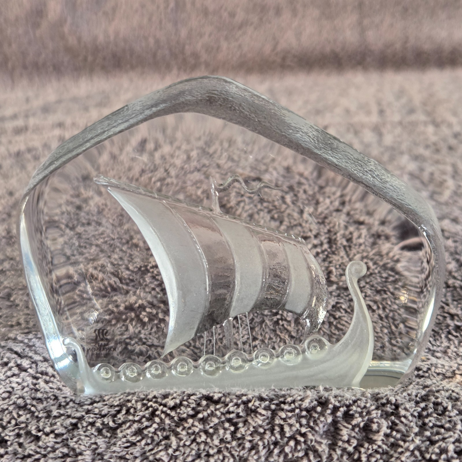 Mats Jonasson Lead Crystal Etched Viking Ship Signed and Numbered 28140 w/Decal