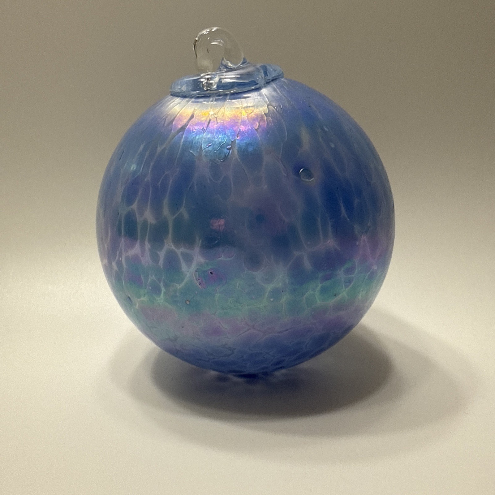Glass Eye Studio Blown Glass Ornament Ball Blue Peacock Vintage