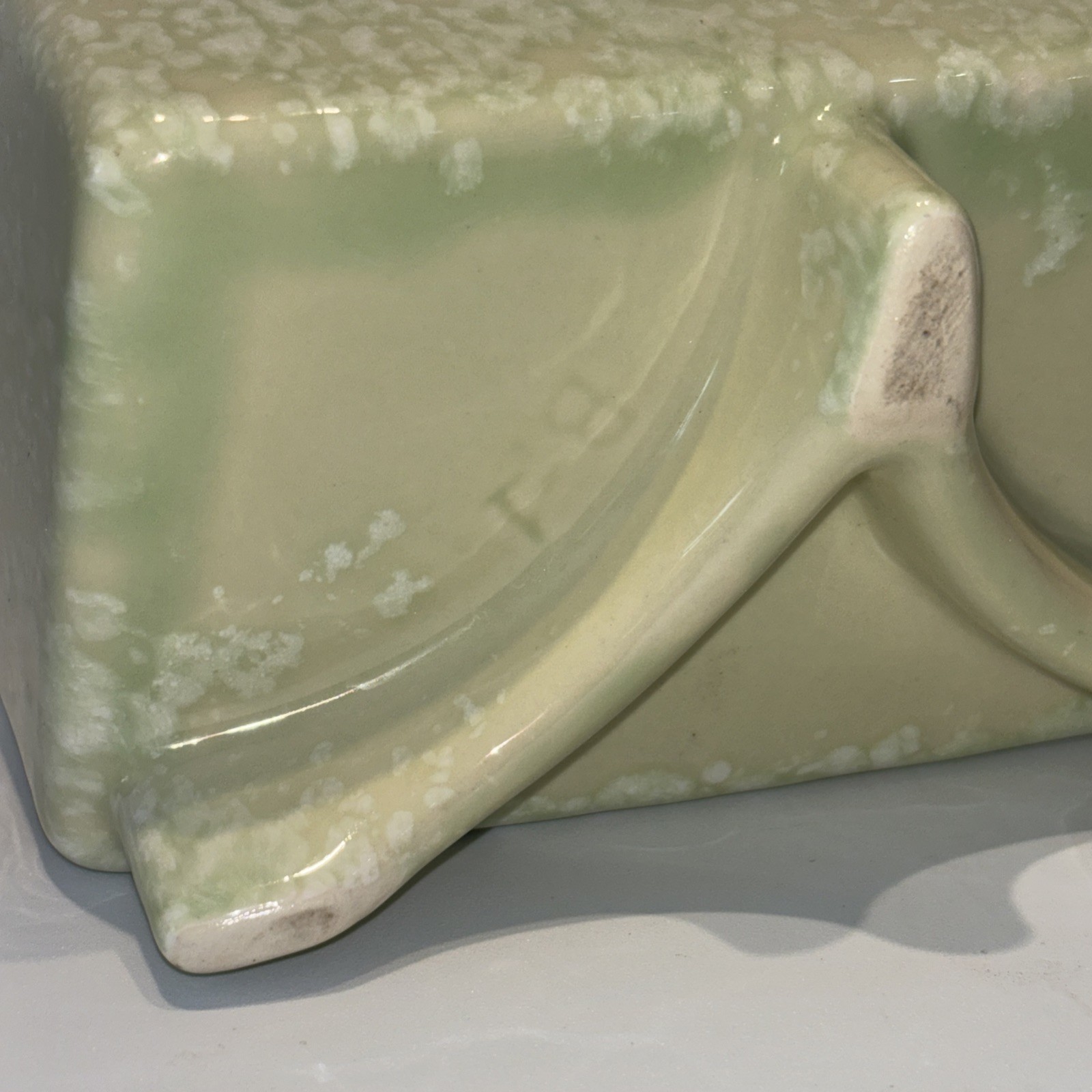 VTG MCM Light Mint Green Planter : Footed Trough Ceramic Succulent Plant Pot