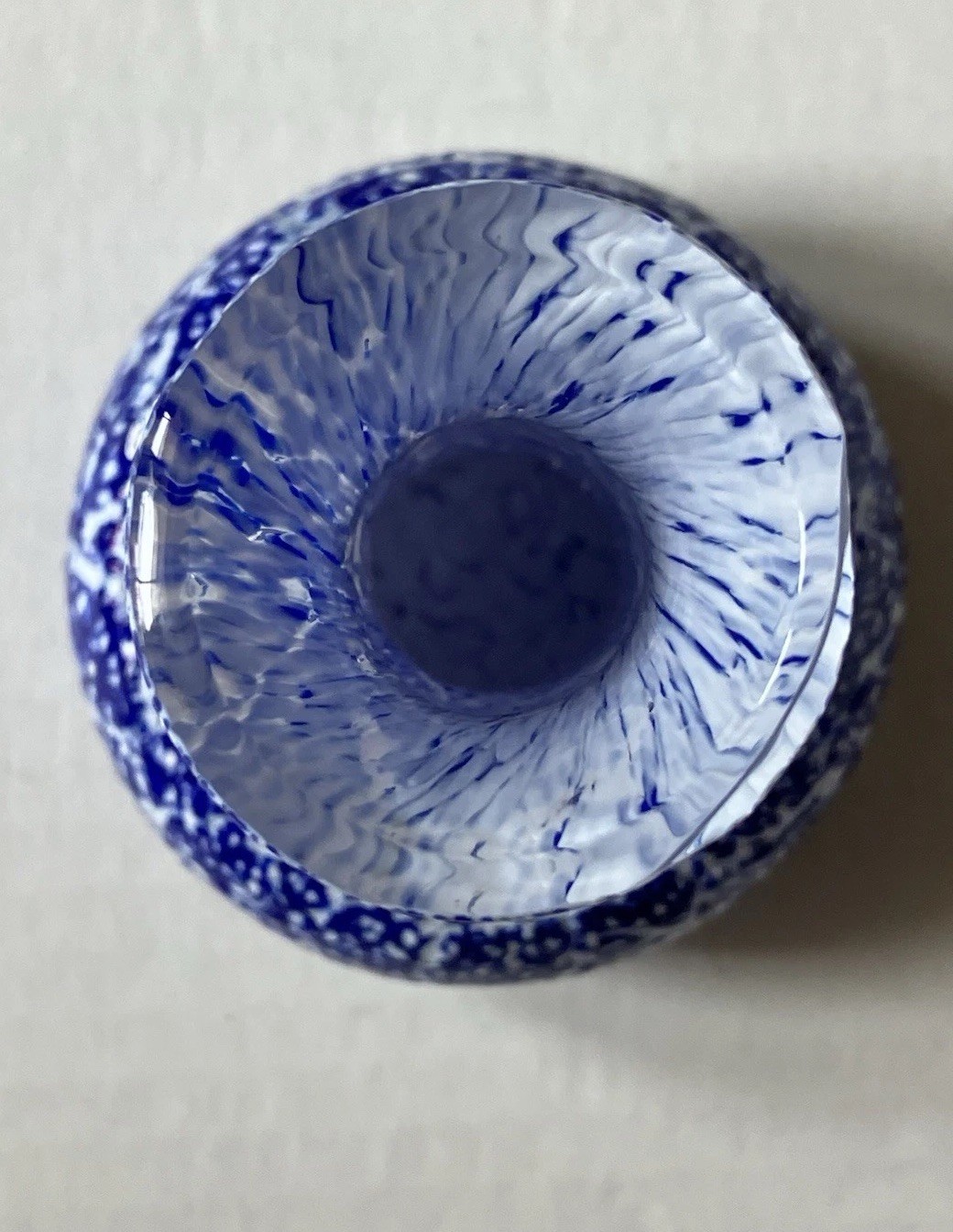 Blown Cased Art Glass Blue And White Textured Bud Vase 4.5 Inches