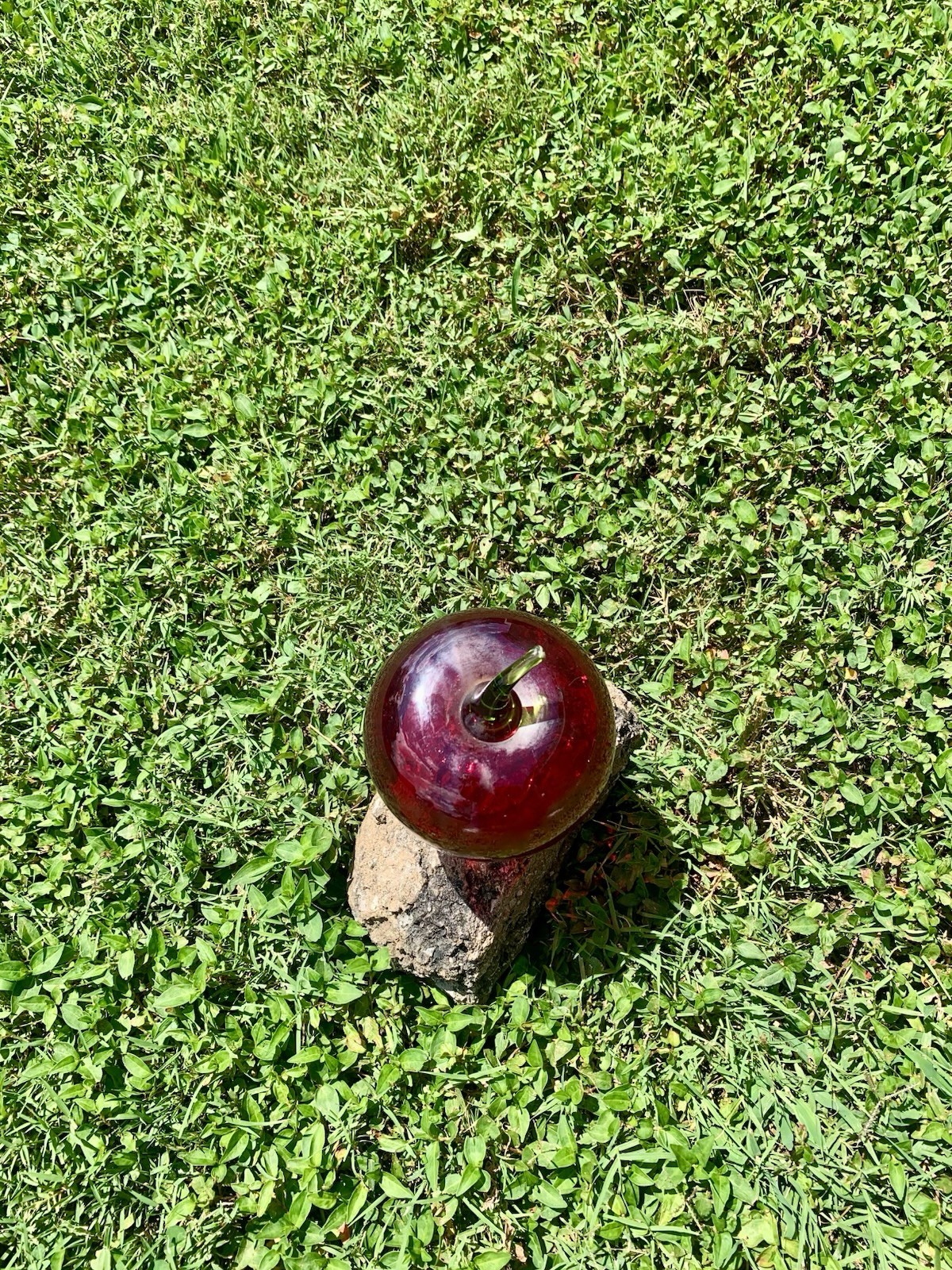 Vintage Viking Glass Green Stem Red Apple 7” Paperweight MCM