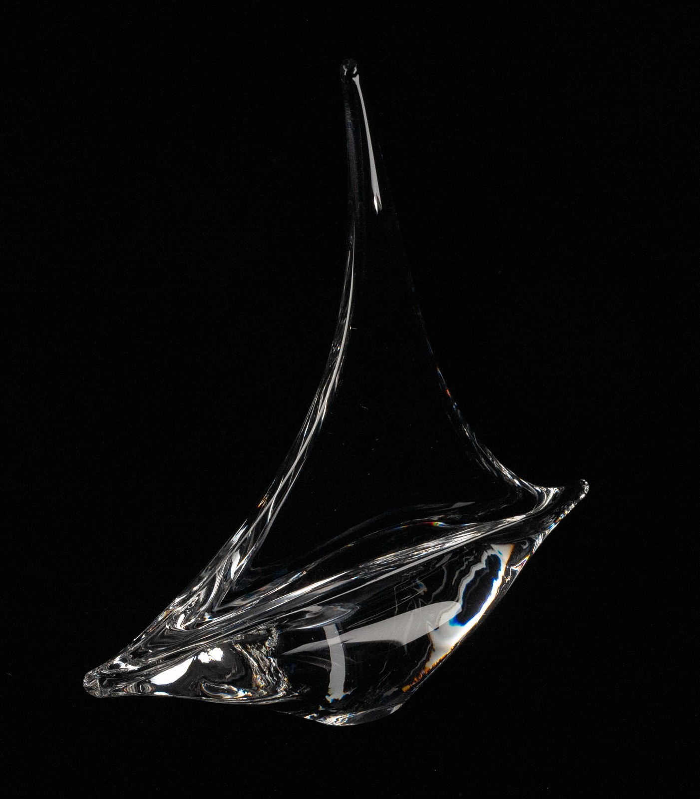 Heavy Contemporary Crystal Sail-Boat Sculpture 11×10″ MCM Yacht Polished Base