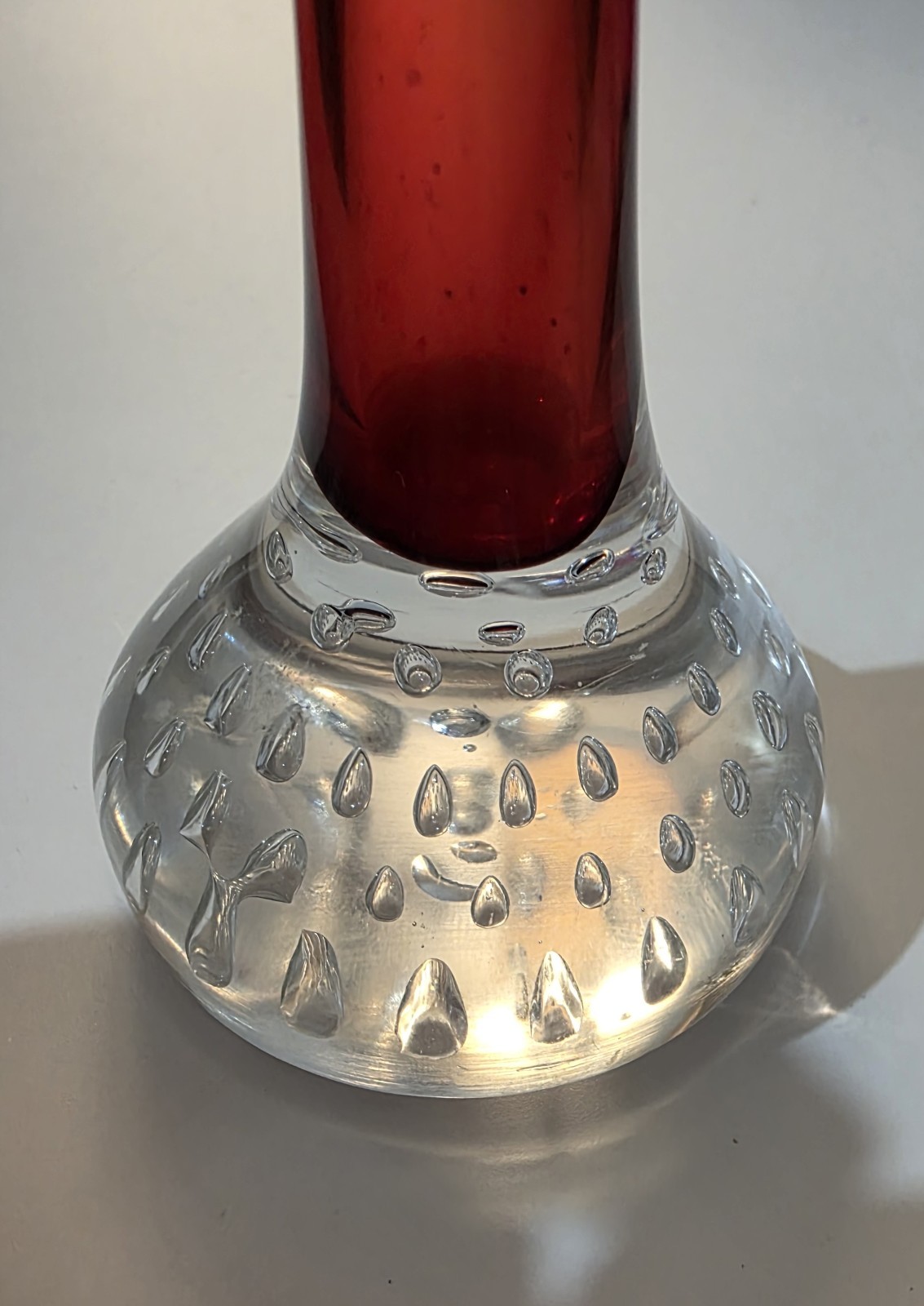 MCM Aseda Vase Ruby Red Swedish Hand Blown Contolled Bubbles 1960s 6.5″