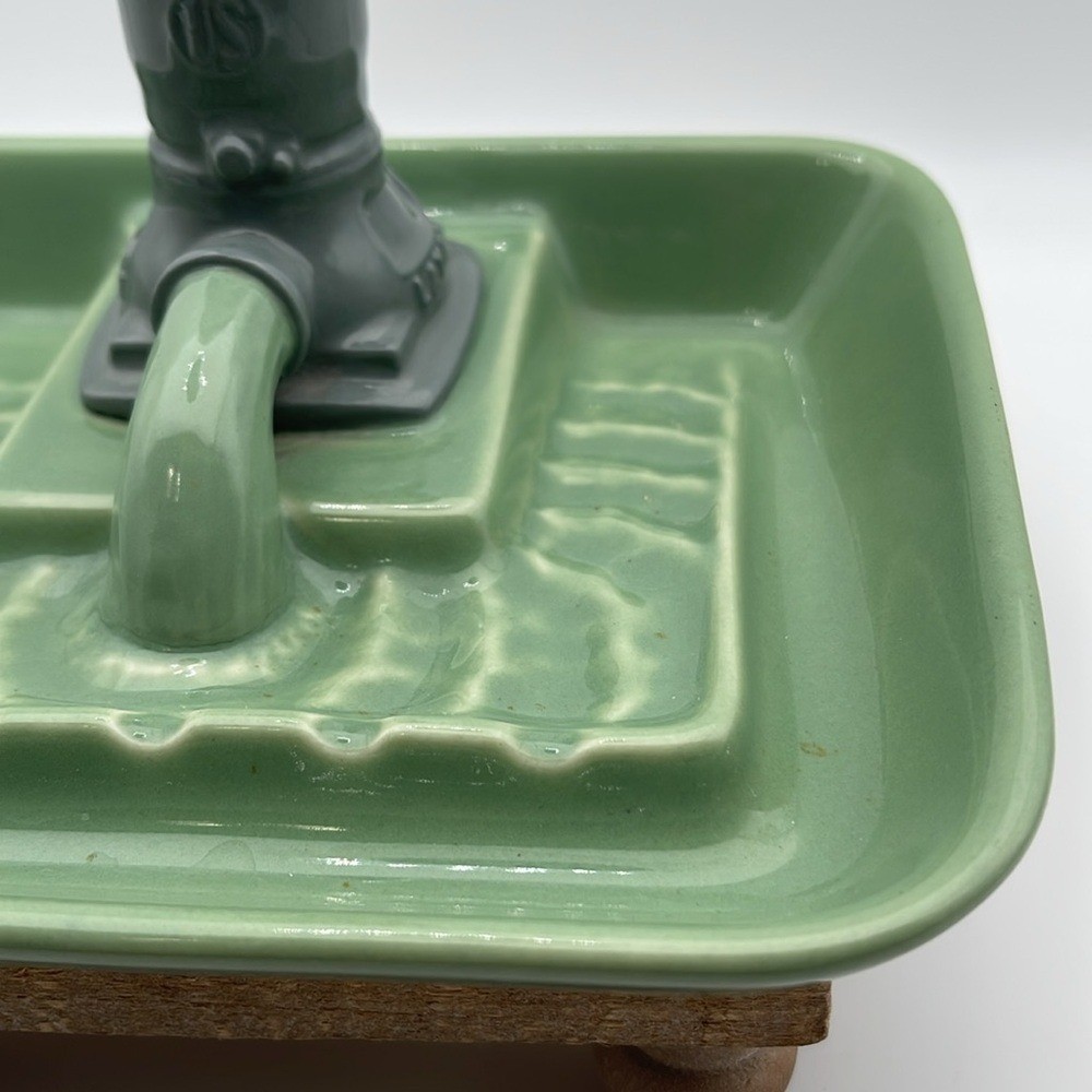 Vintage Layne Water Well Pump Green Ceramic Advertisement Ashtray
