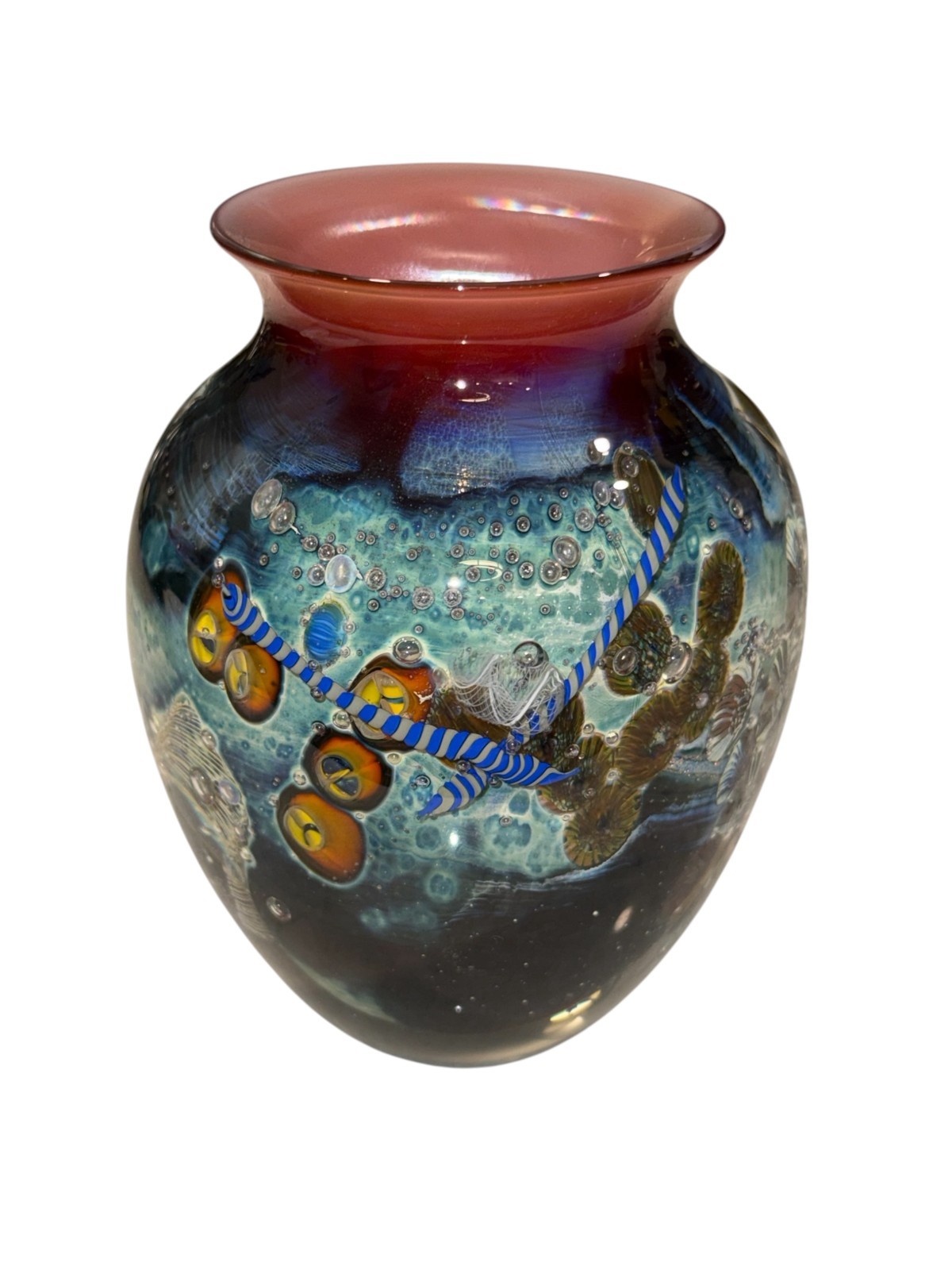 Josh Simpson Studio Art Glass Inhabited Planet Vase – Signed 9-11-8