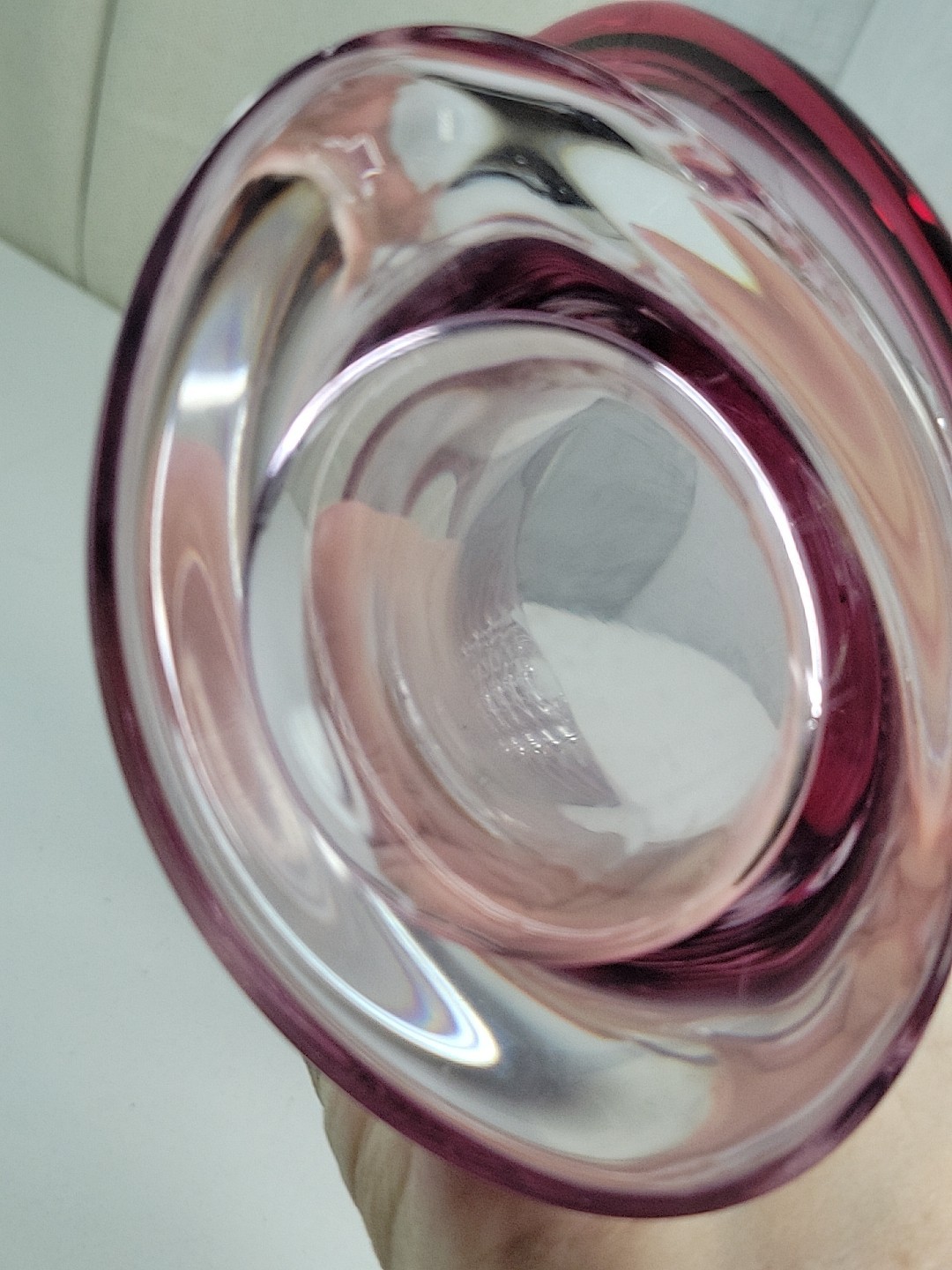 VTG Crystal Chalet Serigo Panini Mutant Vase Cranberry Pink w/Face Punts 10.75″