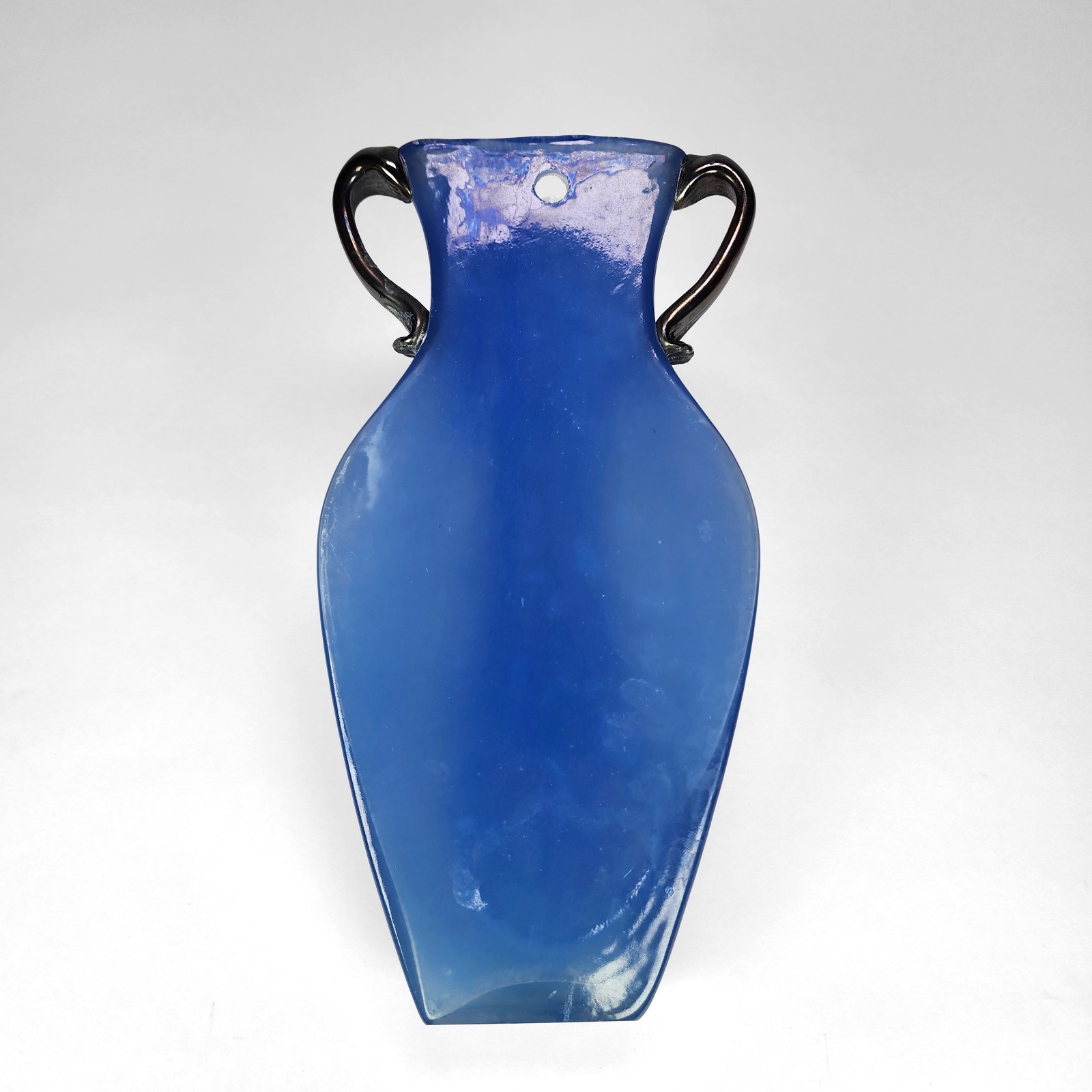 Blue Art Glass Wall Pocket Vase Design Guild Amphora Romania Corroso Greco-Roman