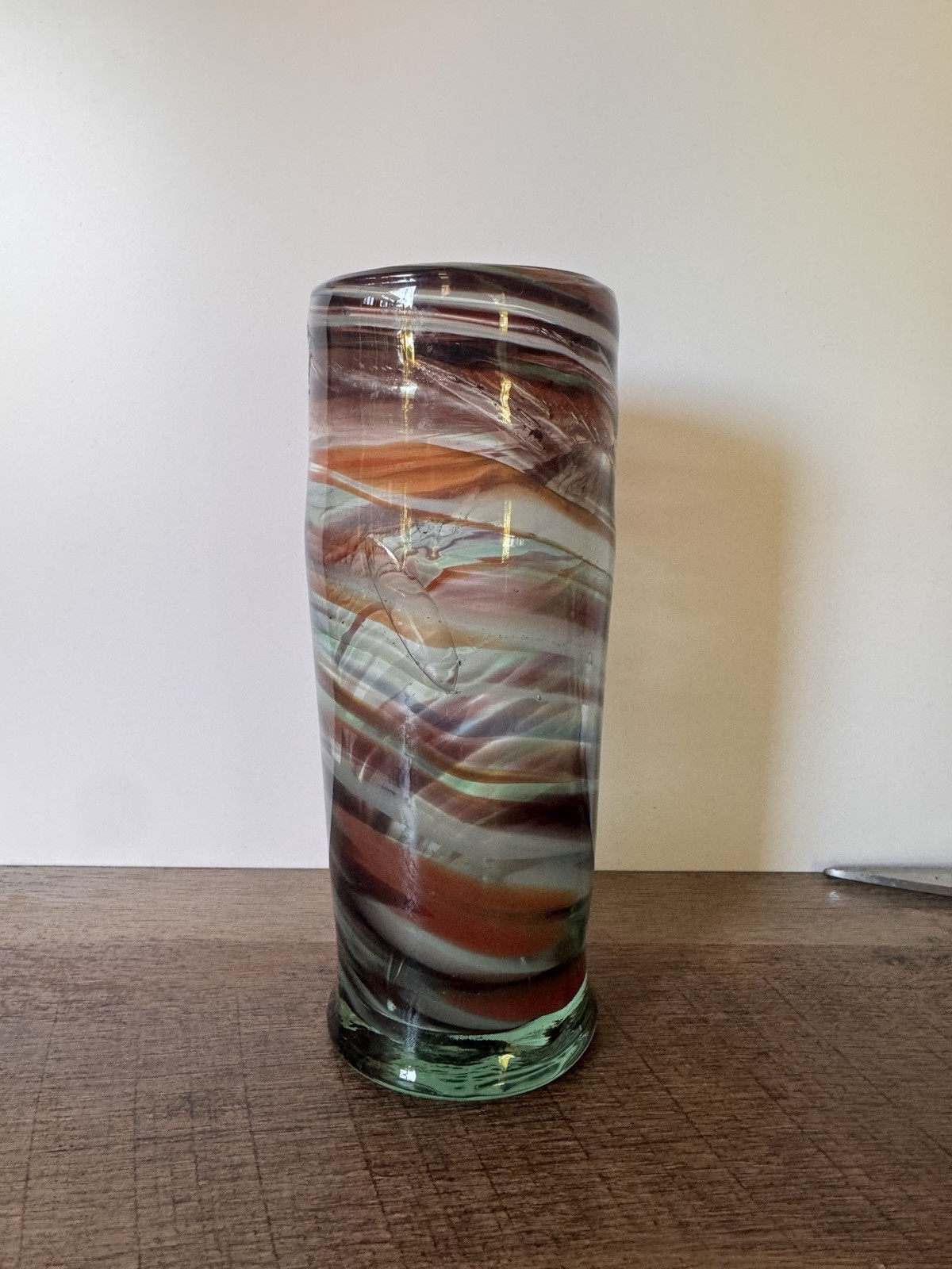 70’s Murano Style Hand Blown Vase Multicolor Swirls Decorative Art Glass Pretty!