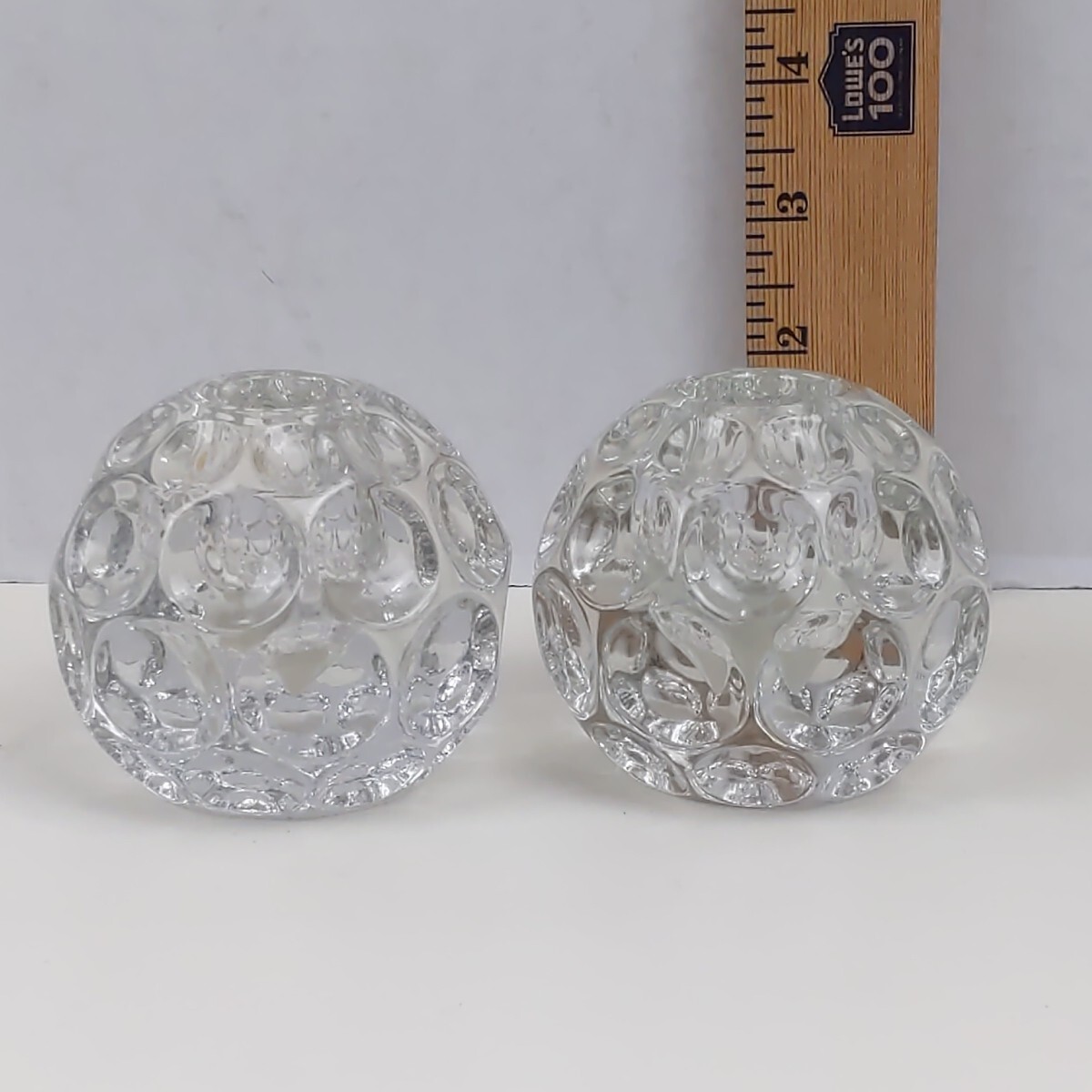 Vintage Clear Glass Golf Ball Votive Candle Holders Textured Pair Retro Decor