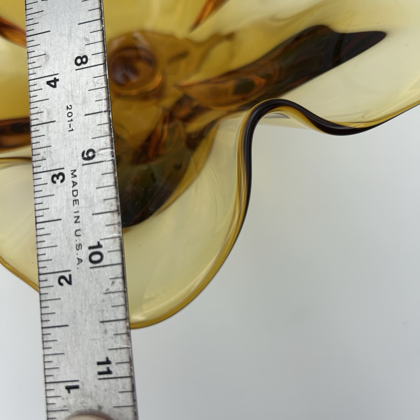 Viking Glass Amber Swung 6 Petal Pedestal 7 x 10.5 Handkerchief Footed Bowl MCM