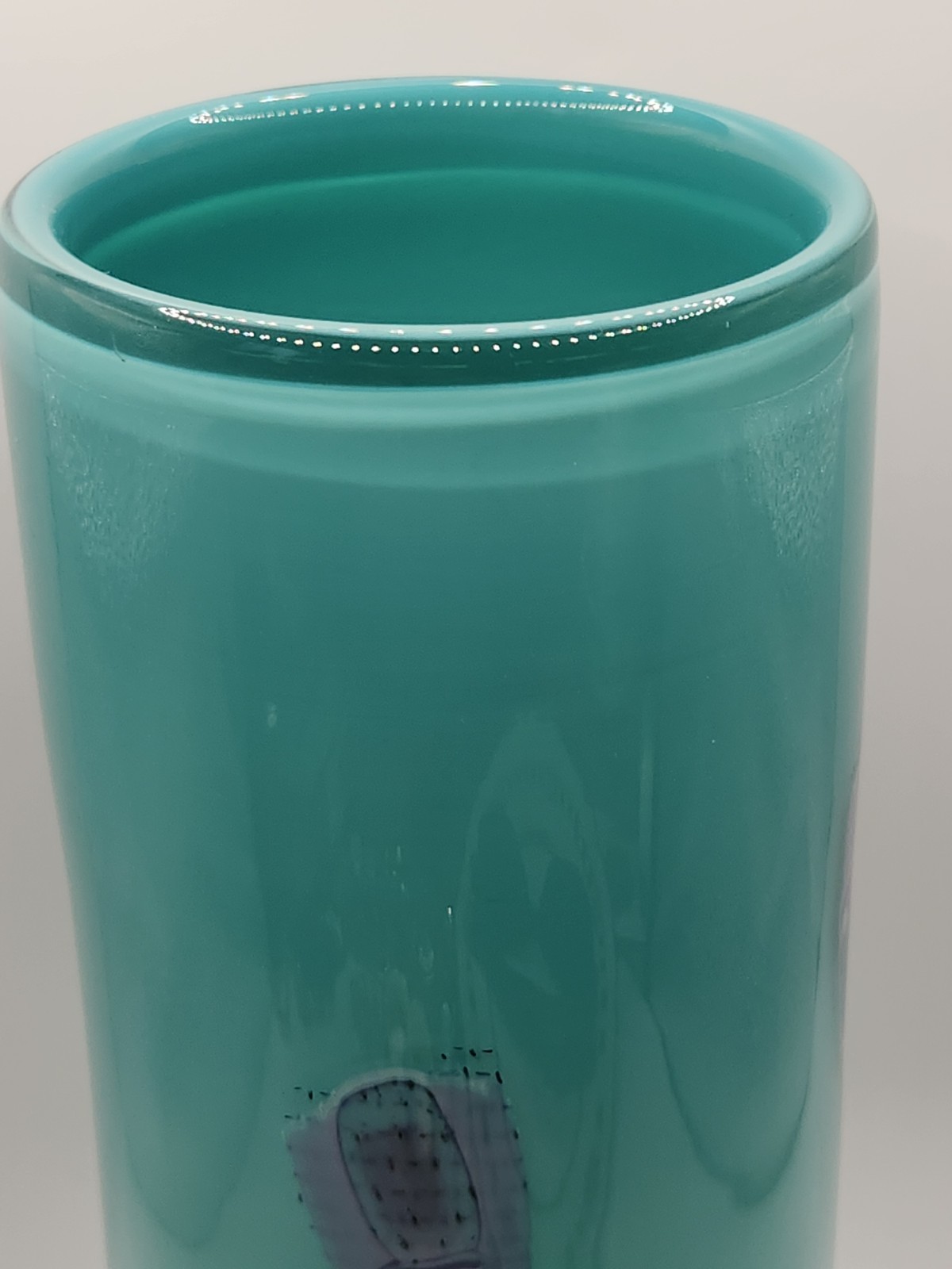 Signed Studio Art Glass Vase Teal Frosted Abstract Geometric Postmodern 10″ 1992