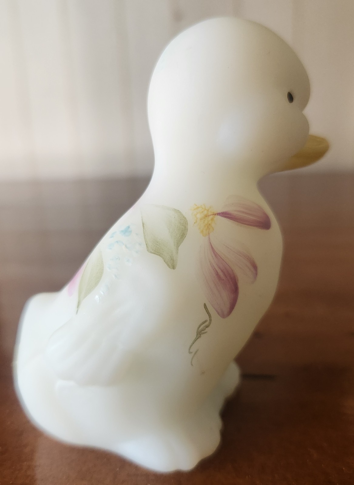 FENTON Art Glass Opal Satin 3″ Duckling Figurine Hand Painted by Artist CA Hall