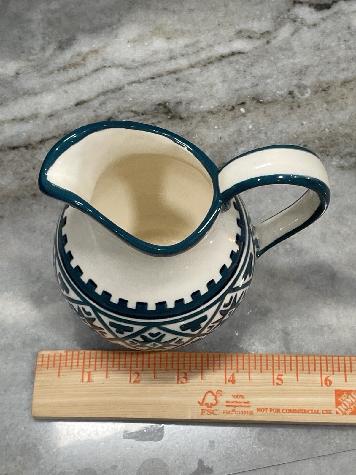 Vintage Hand Painted Ukrainian Folk Art Pottery Pitcher Vase Geometric M.W.