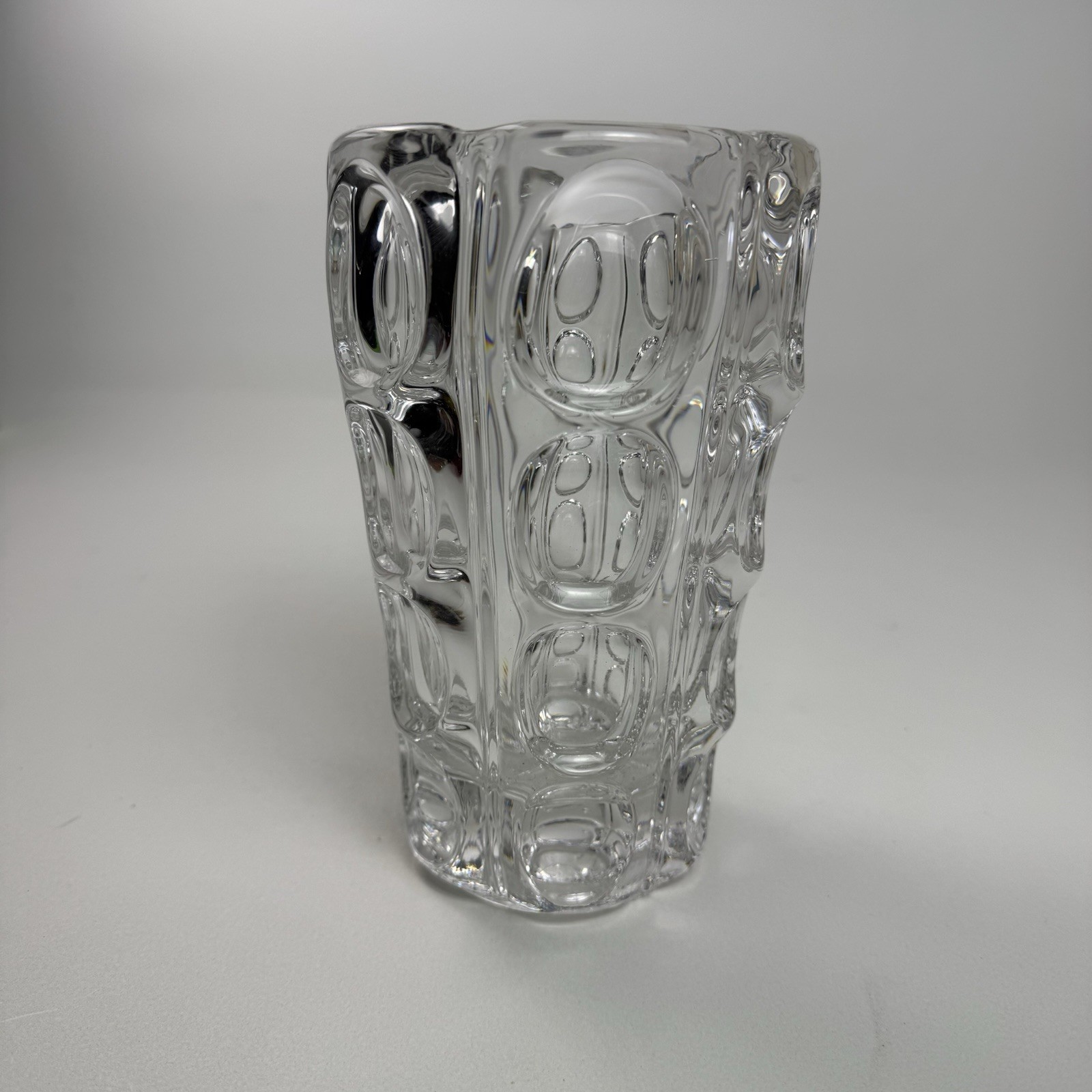 Vintage MCM Large Crystal Vase Holland Thumbprint Maastricht Clear Mid Century