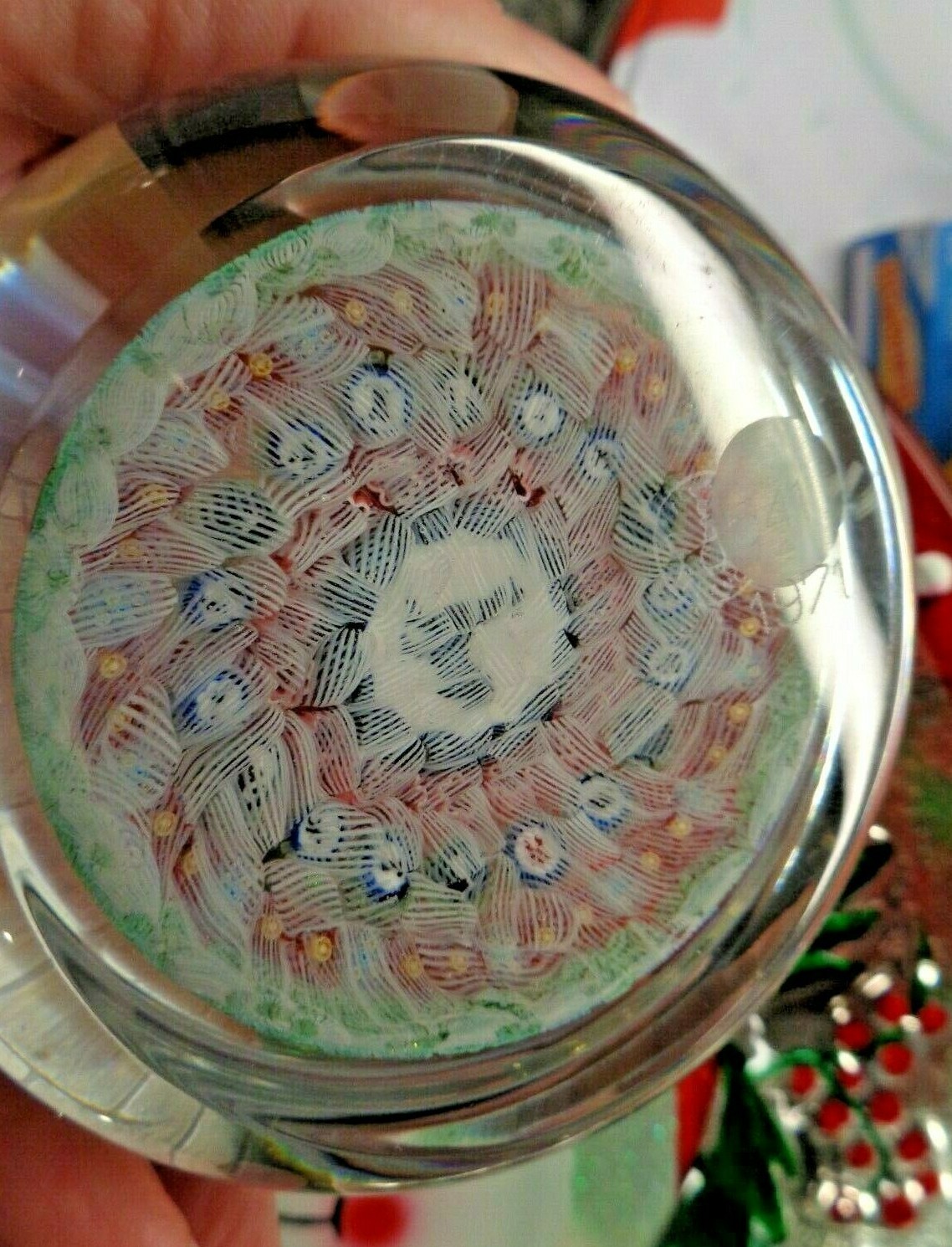 LARGE 1971 Baccarat Crystal GRIDEL ROOSTER Millefiori Cane Paperweight #541 3.3″