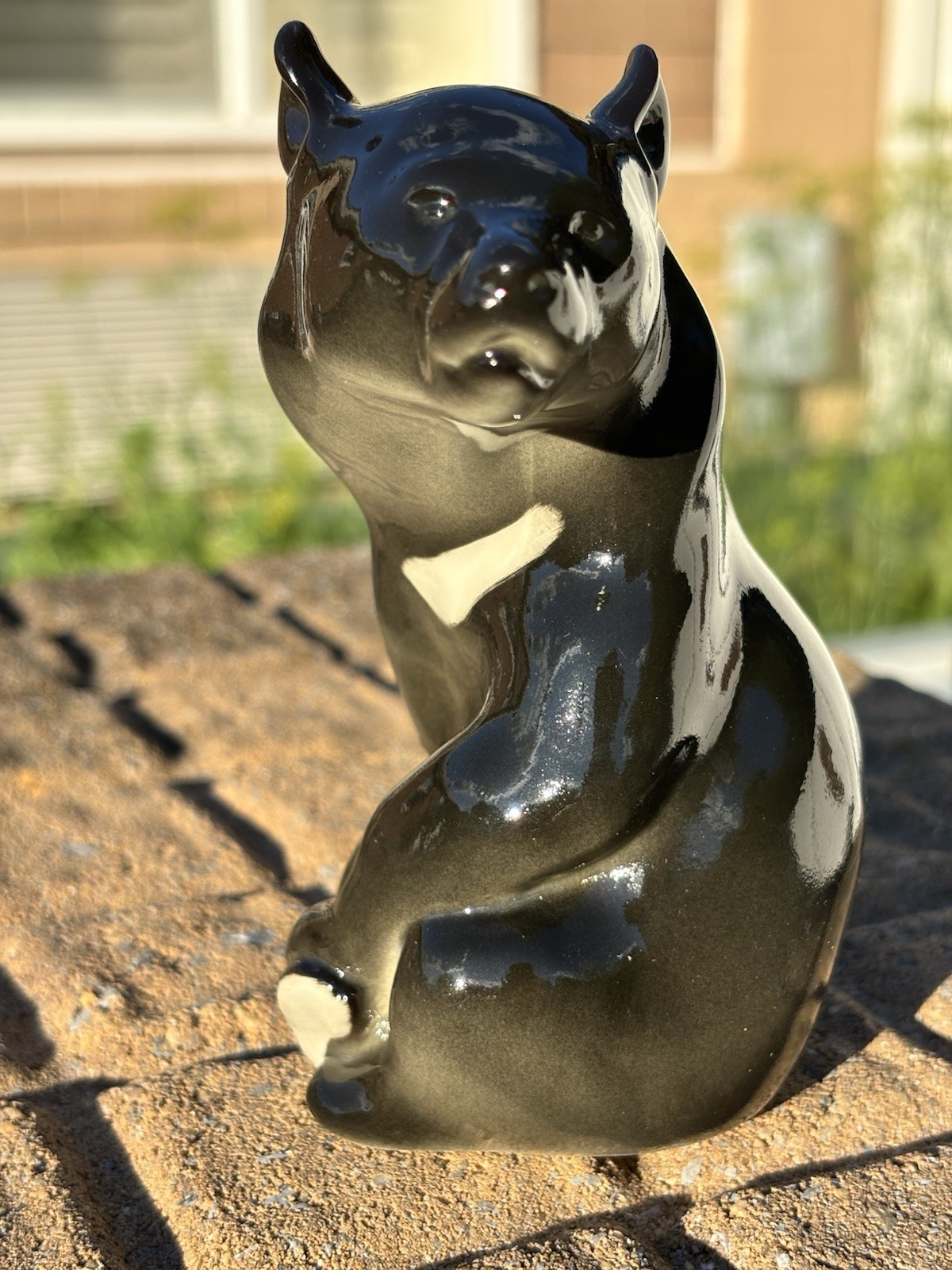 Vintage USSR Lomonosov Porcelain Soviet Union Adorable Black Bear Figurine