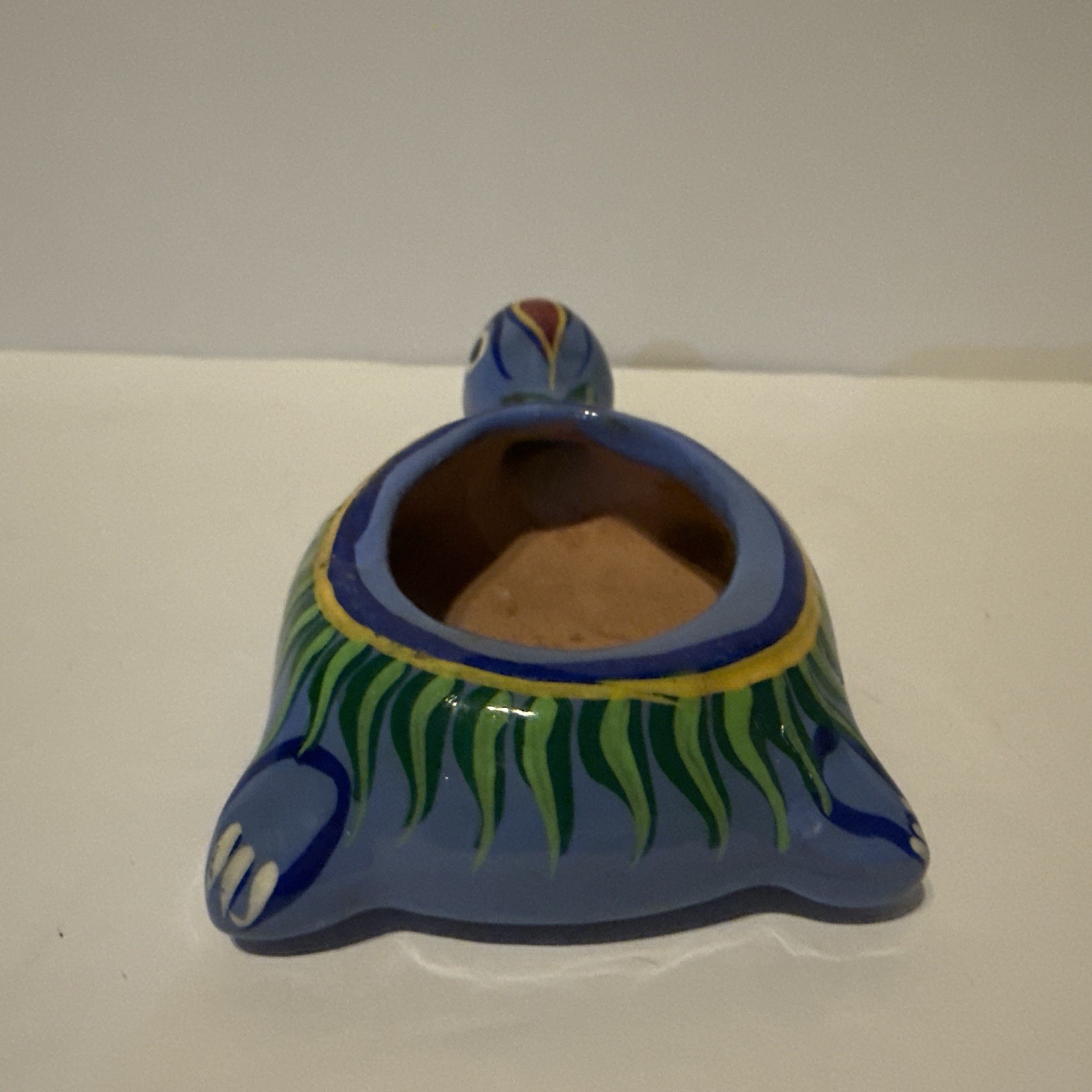 Pottery Blue Green Red Yellow Turtle 4 1/2” Long