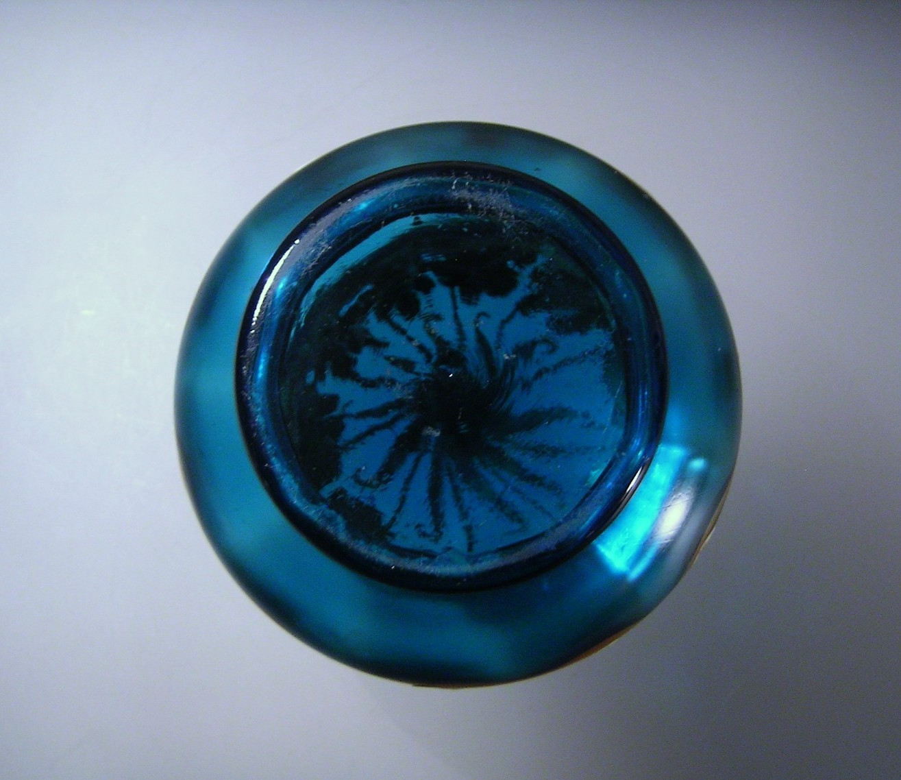 Antique Moser Style Peacock Blue & Gold Glass Dresser Box Hand Enameled