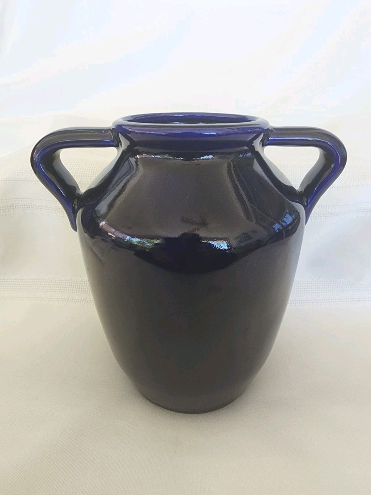 McCoy Pottery Signed 150 Year Anniversary Cobalt & Gold Handled Oil Jar or Vase