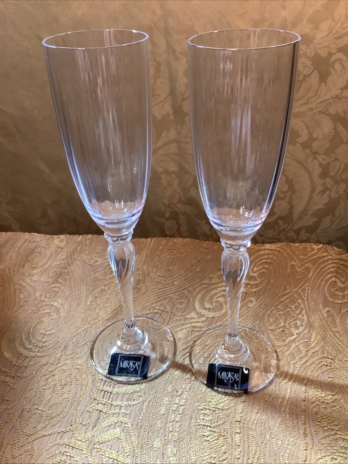 2x Set Mikasa 9.5” Clear Crystal Traviata Champagne Flute Glasses T 6055-007