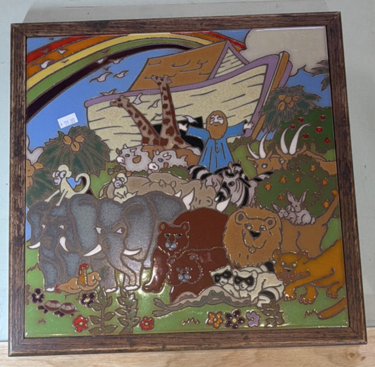 Multicolor Ceramic Decorative Tile Animal Print, Glossy, Noah’s Ark Theme Large