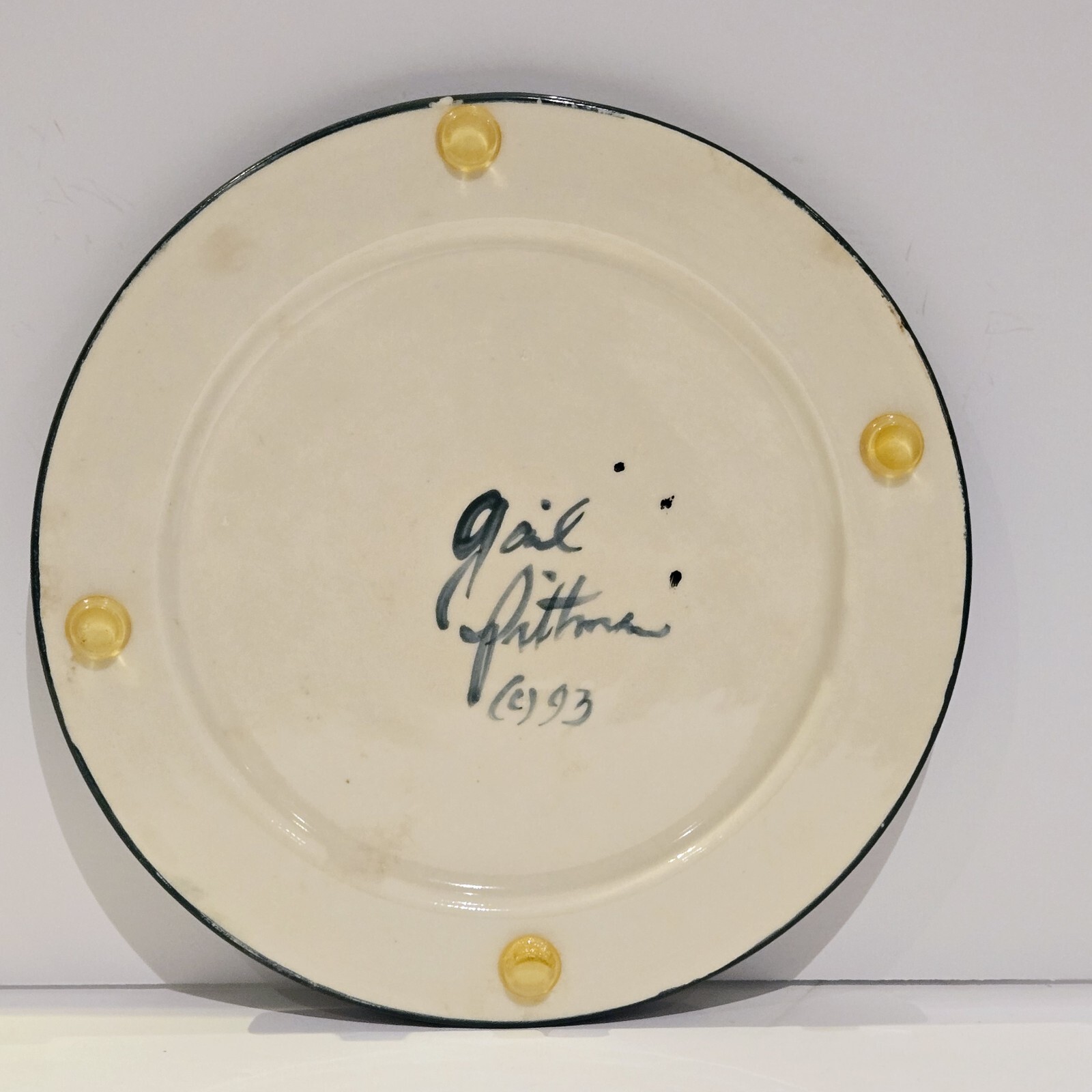 Gail Pittman Ceramic Trivet Candle Holder Plate Daisy Chain 1993 Signed