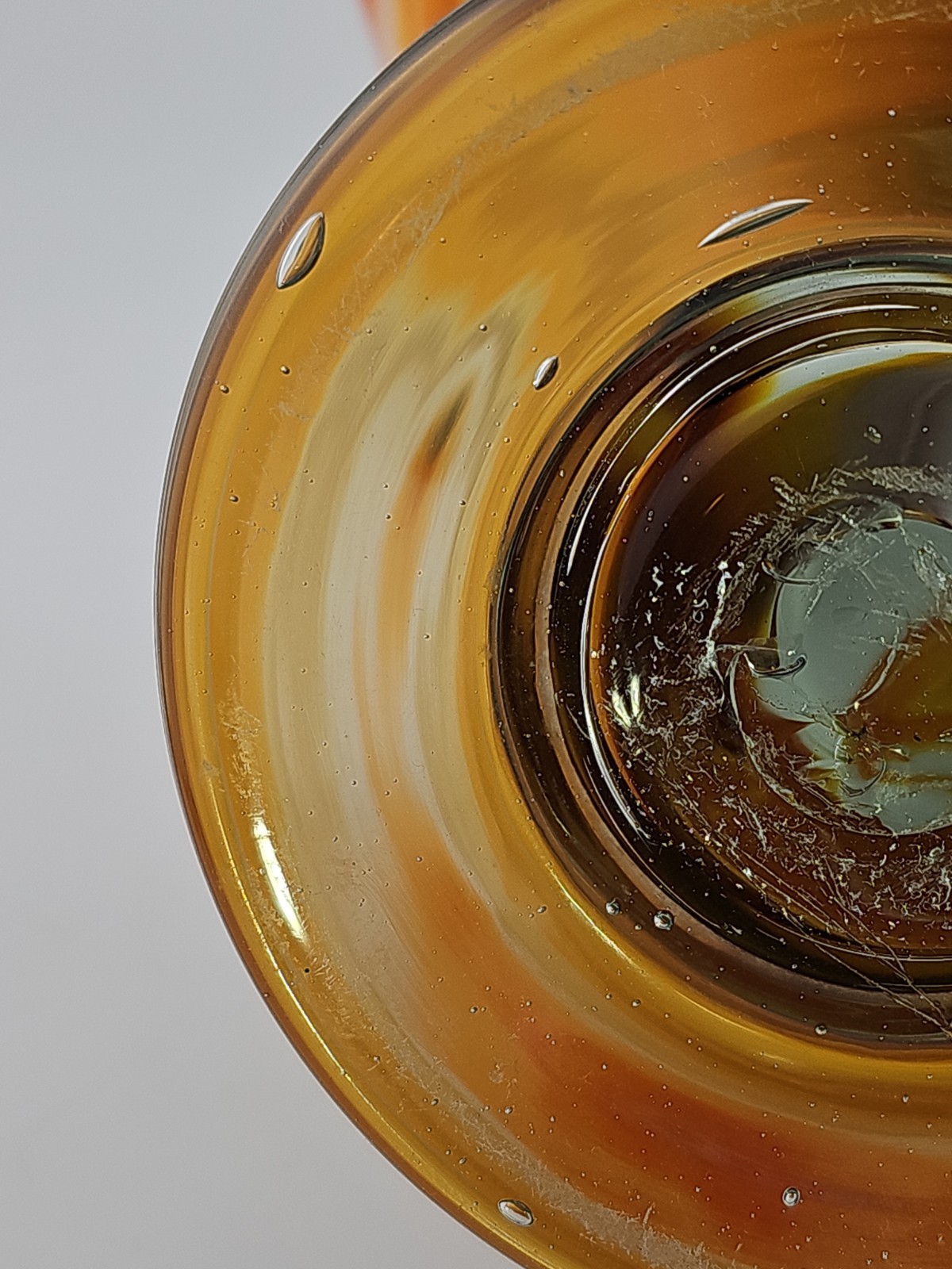 Vintage Hand Blown Stretched Art Glass Basket Vase Yellow, White, Brown, Orange