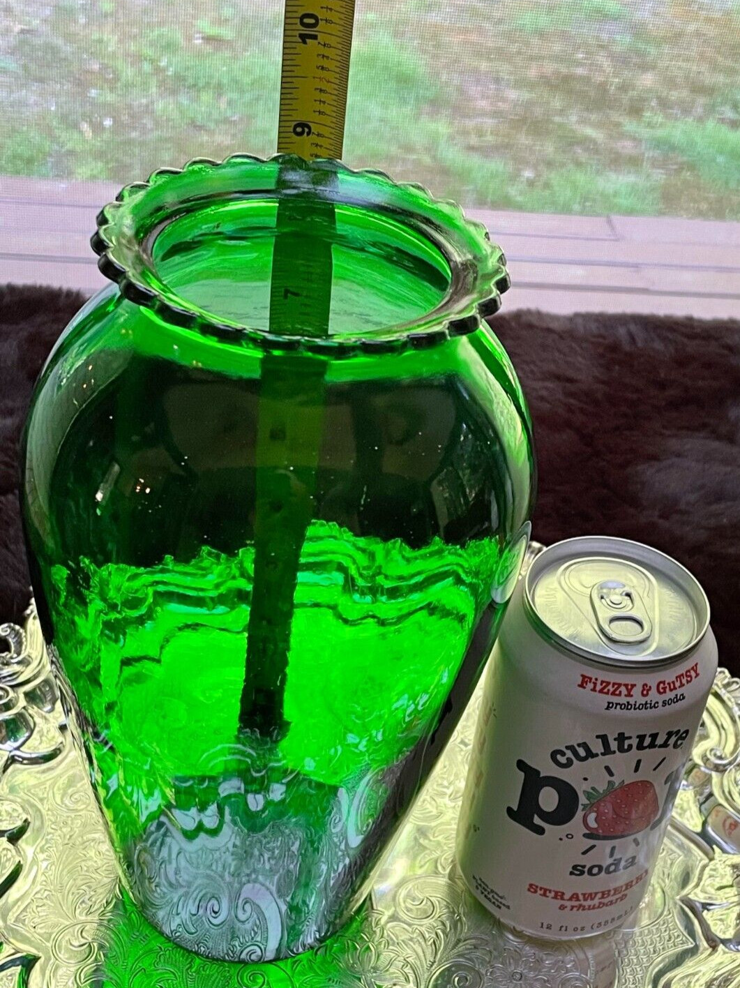 Vintage Anchor Hocking Forest Green Glass Vase Scalloped Top, 9″T [3 Available]