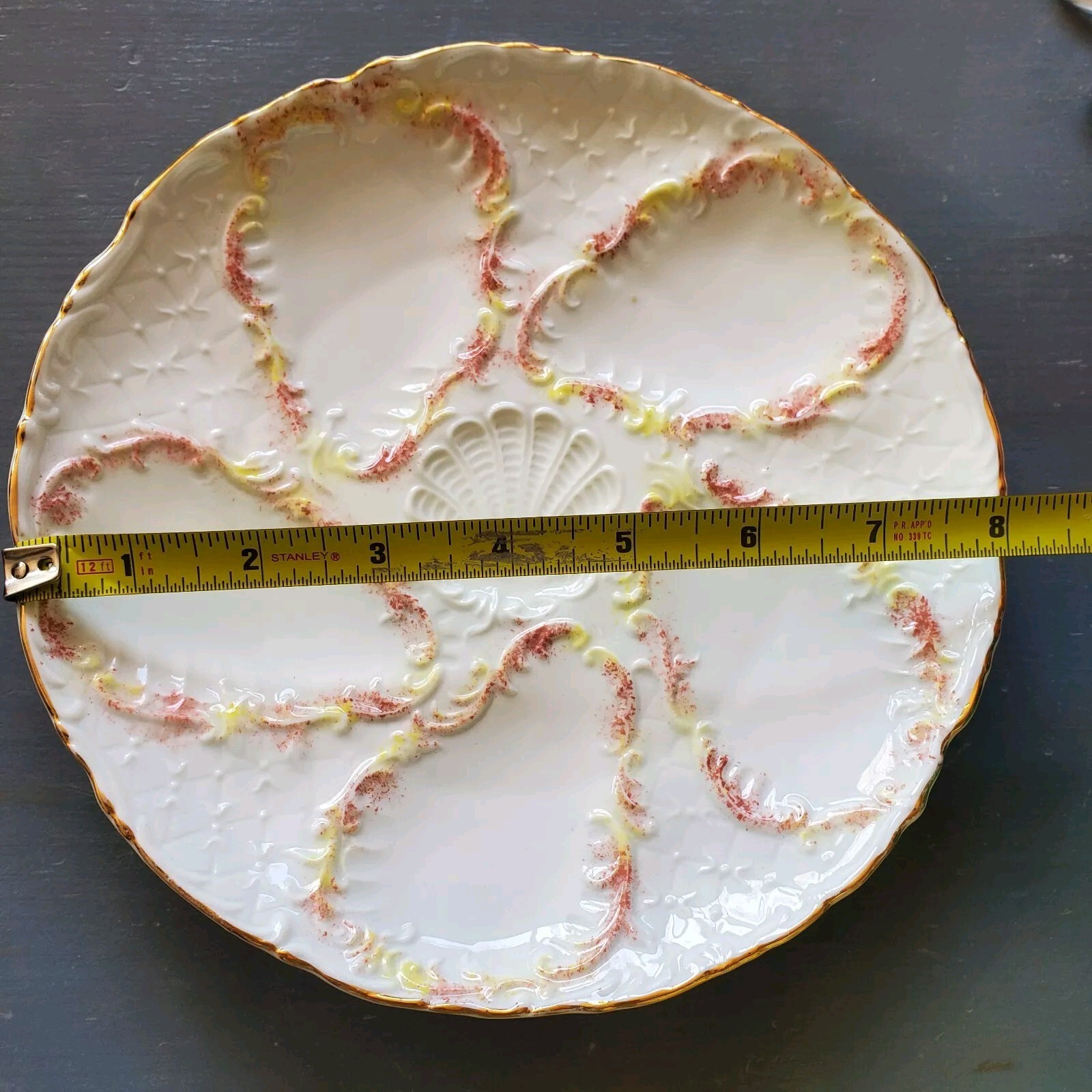 Antique Porcelain Hand Painted Oyster Plate D 8″ , 6 Avail