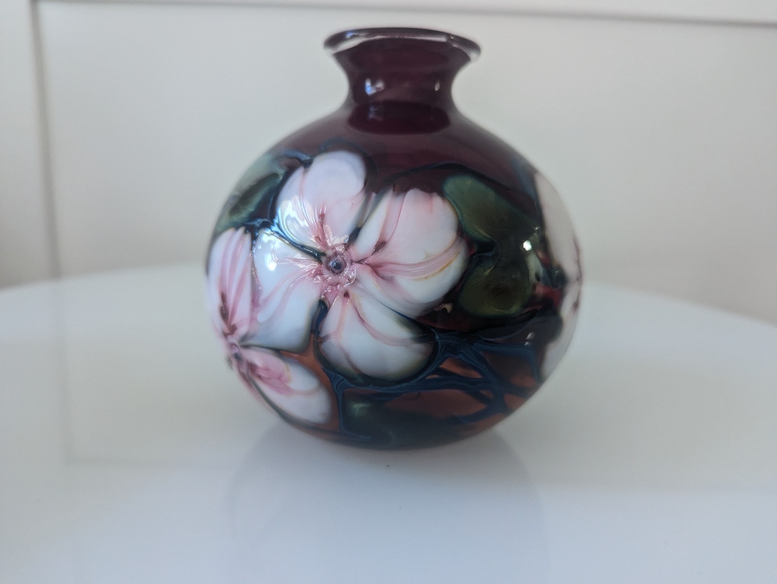 5″ 1980 CHARLES LOTTON CASED ART GLASS SELENIUM RUBY MULTI FLORA VASE SIGNED