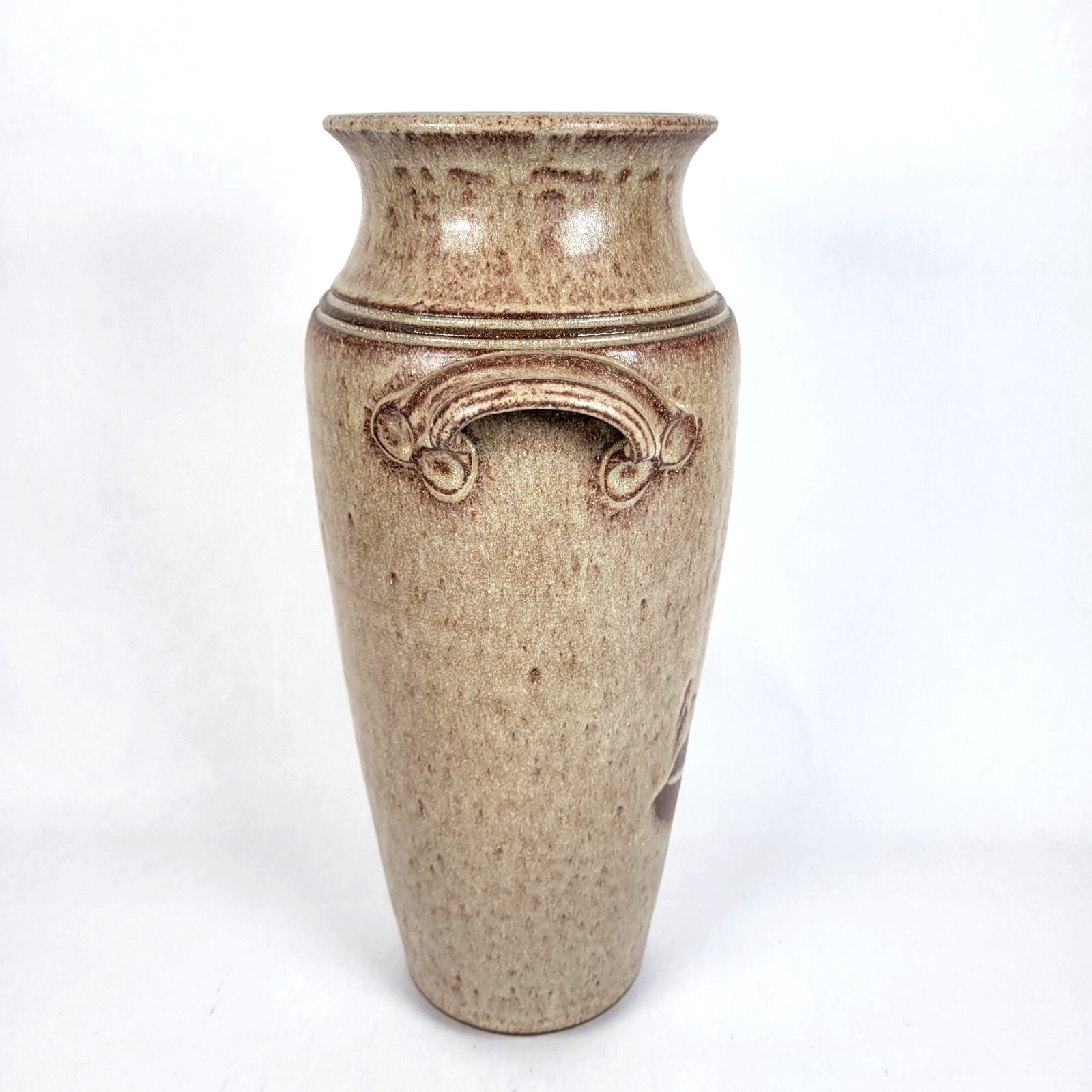 Vtg Studio Pottery Vase Handles Abstract Rustic Richard Dick Lien Signed 12″