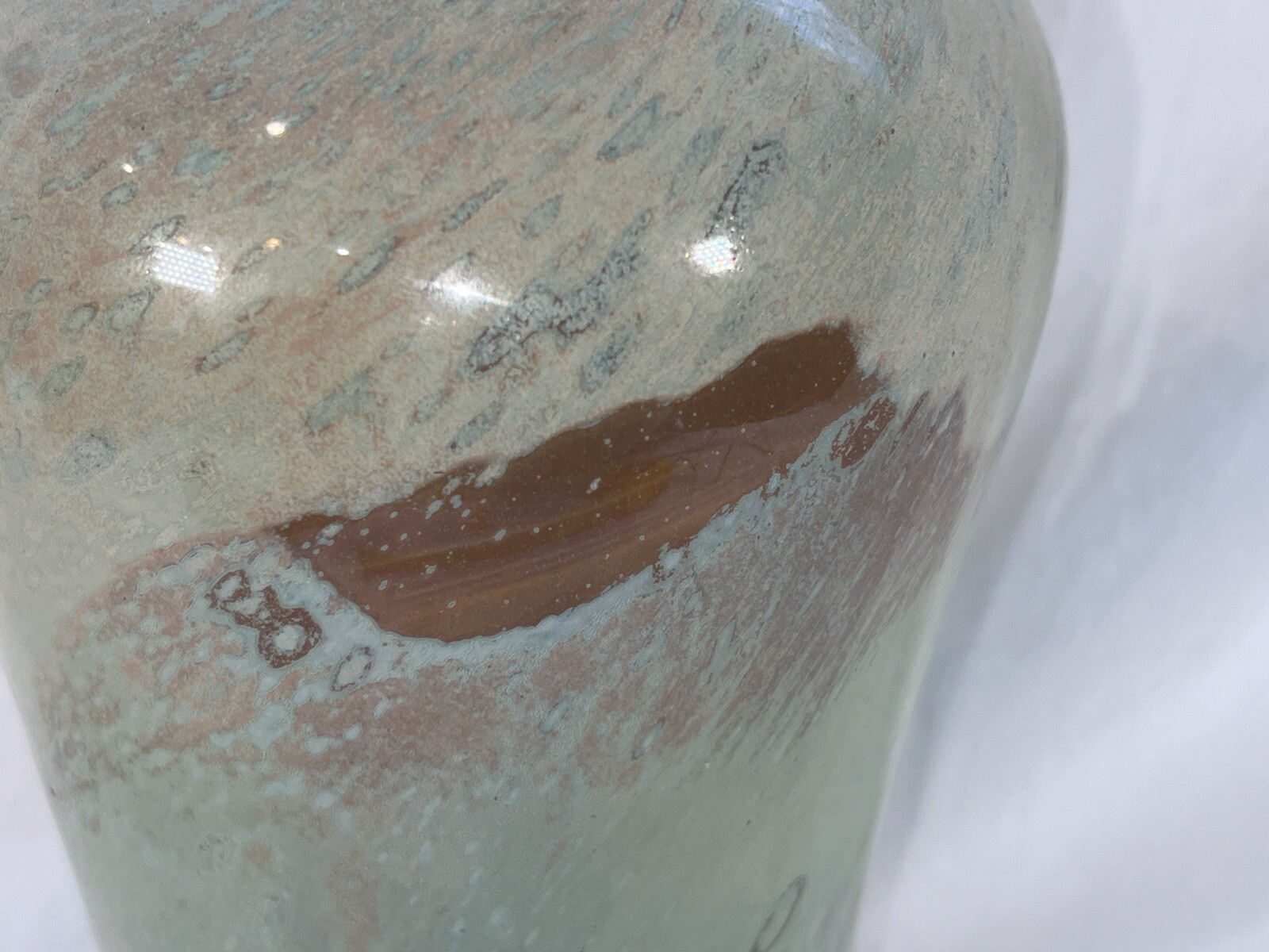 VTG 1974 Handblown studio art glass vase signed dated M Sumerak Green Brown 8.5”
