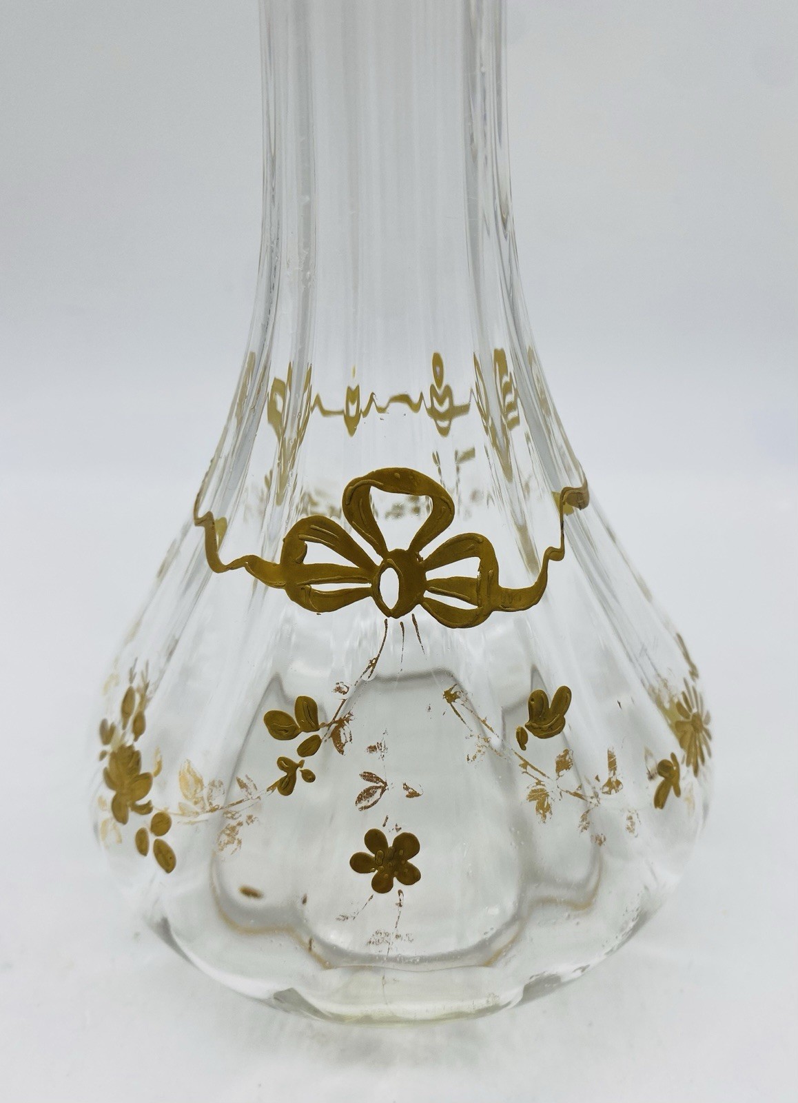 Stunning 19th Cent French BACCARAT Clear Paneled Cristal Vase Gold Gilding