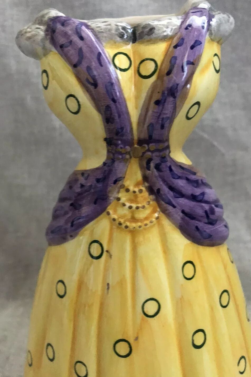 DRESS SHAPED PORCELAIN POTTERY VASE HAND PAINTED SIGNED UNIQUE VINTAGE