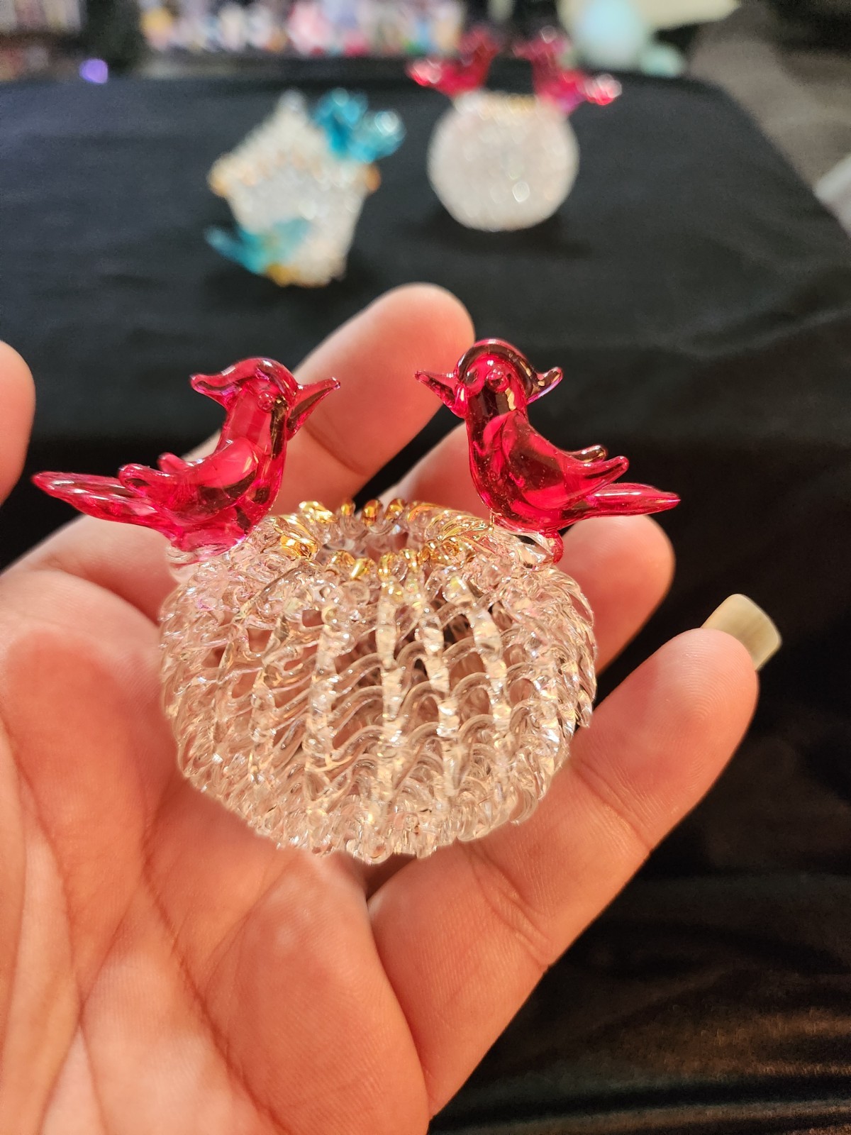 Miniature Hand Blown/Spun Glass Birds Figure Ornaments ( Set of 3 )
