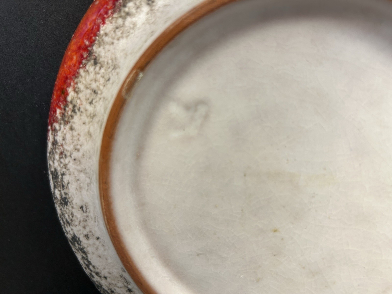 MCM Art Pottery Fat Lava Glaze Orange, White and Black Ash Tray