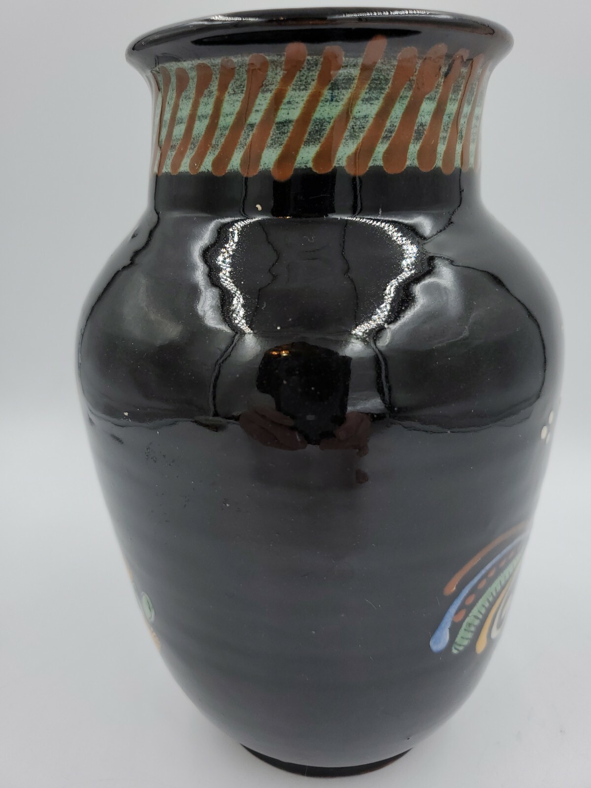 VTG Vase Glazed Redware Pottery Folk Art Rooster Handmade Painted in Switzerland