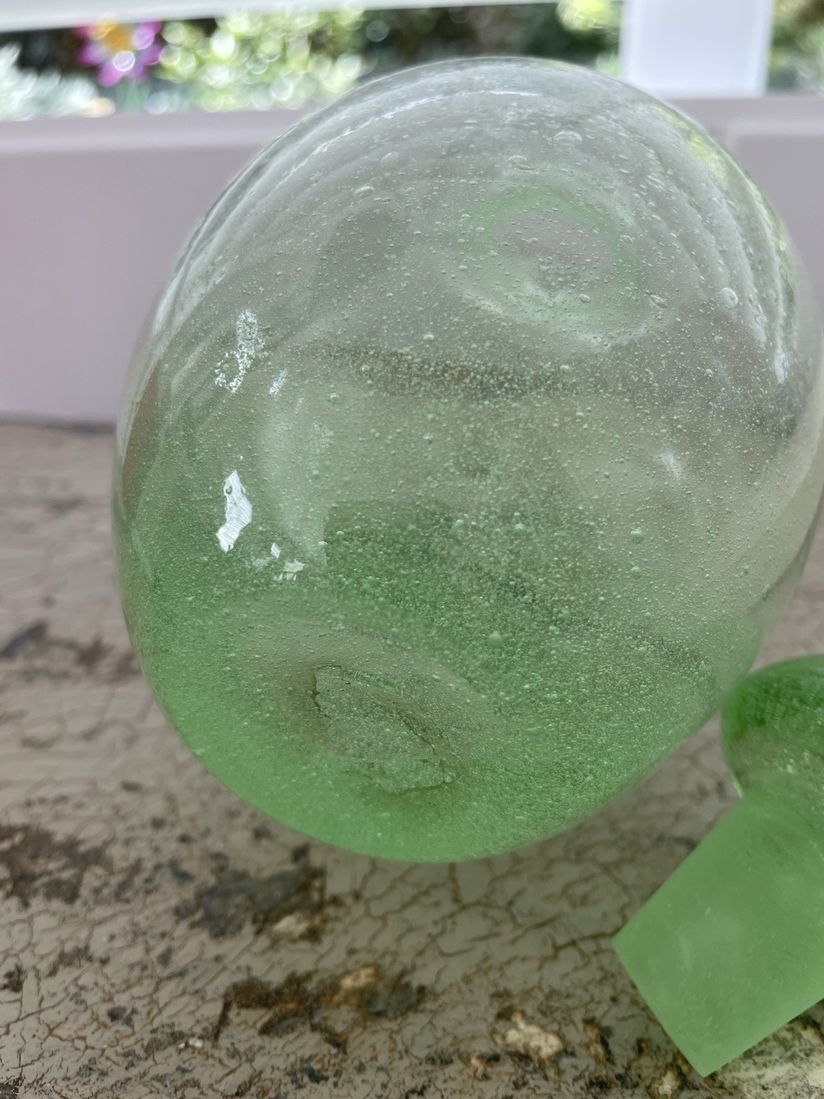 Unique Vintage Empoli Murano Pulegoso Green Seeded Bubble Glass Jar Bottle Top