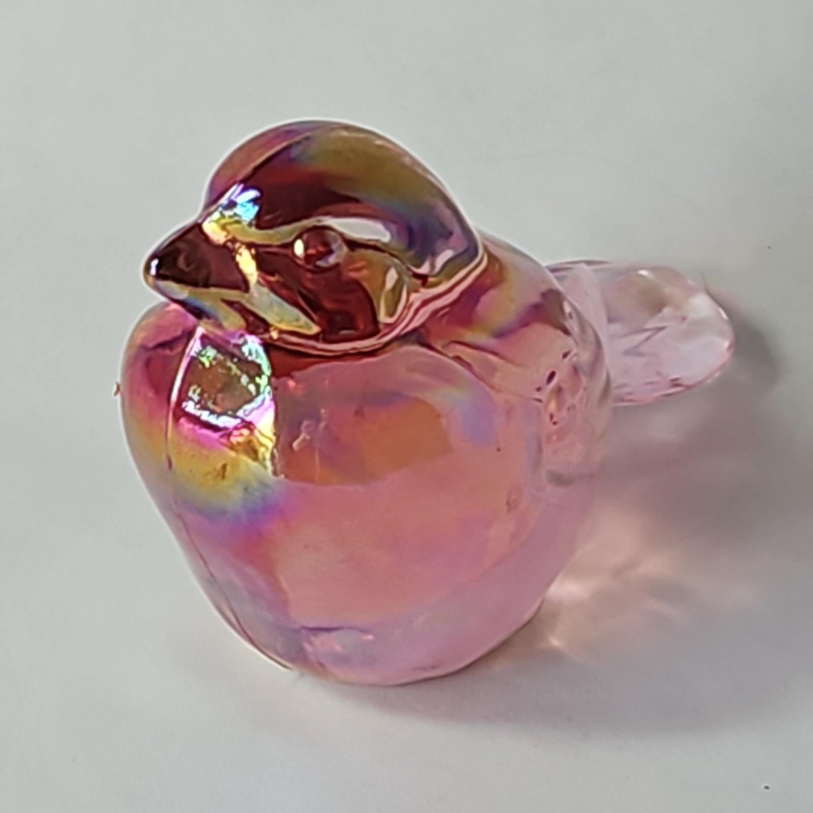 Vintage Fenton Pink Glass Irridescent Fat Bird Decorative Glass Figurine 1980s