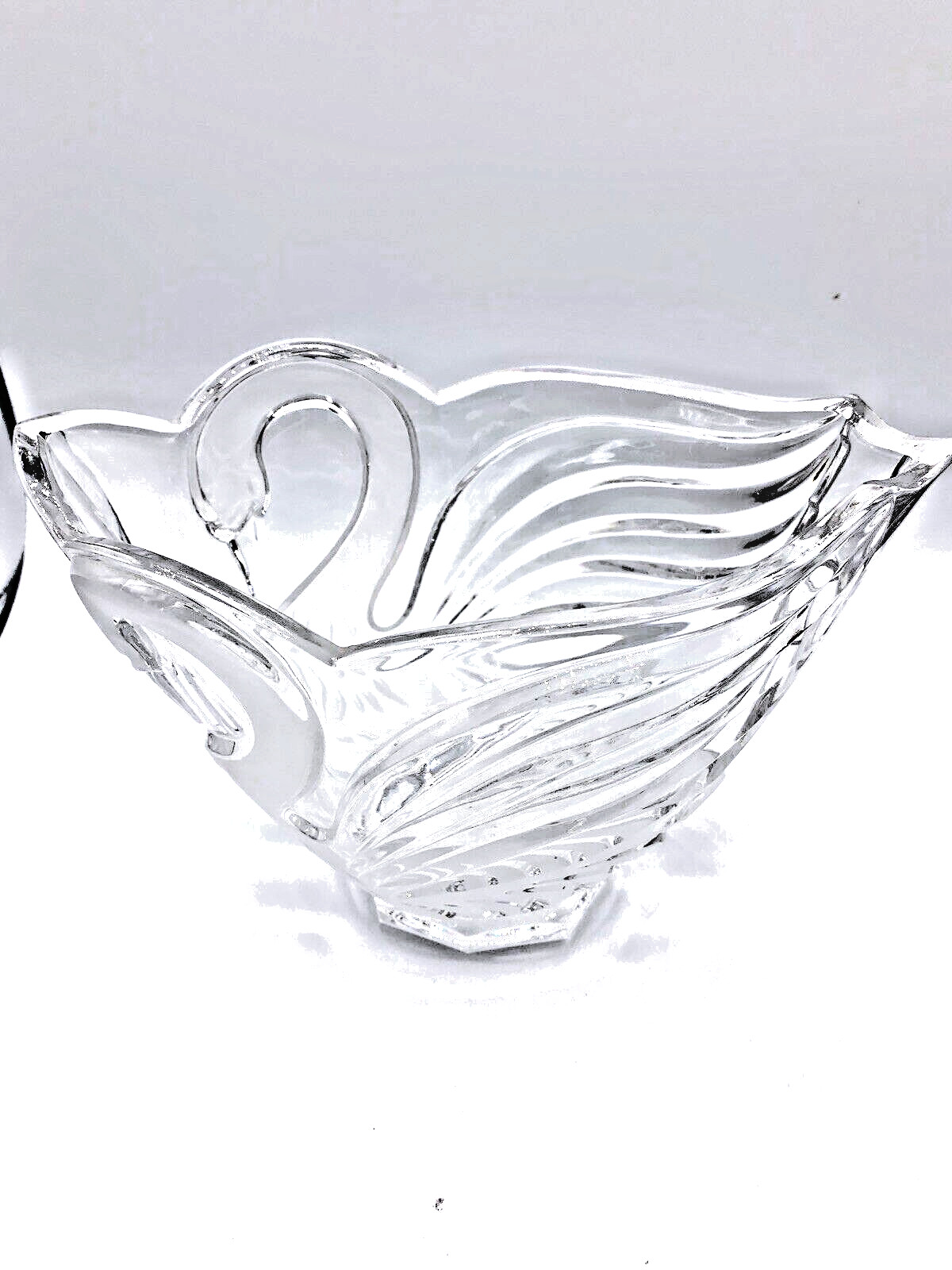Crystal Clear Industries 24% Lead Crystal Frosted Clear Swan Bowl Vase Inches