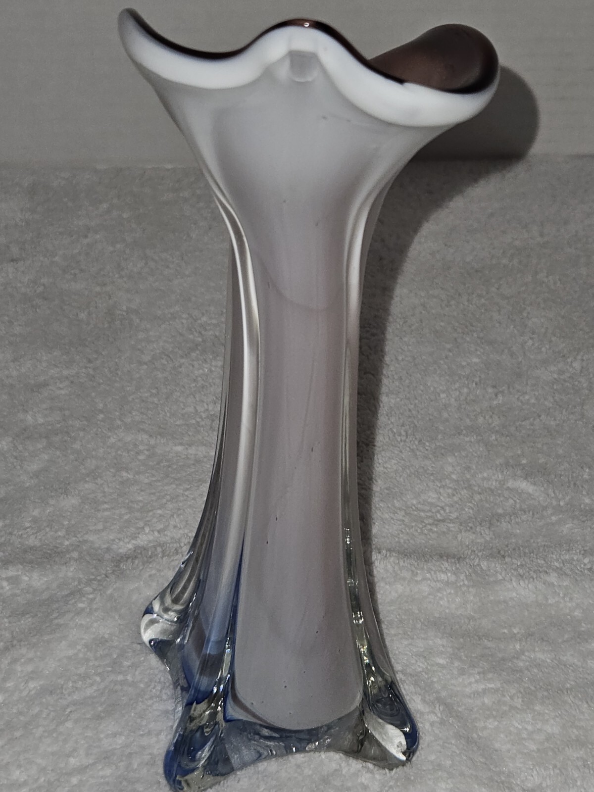 Jack In The Pulpit Vase 7.5″ Amethyst White And Blue Hand Blown Glass Art