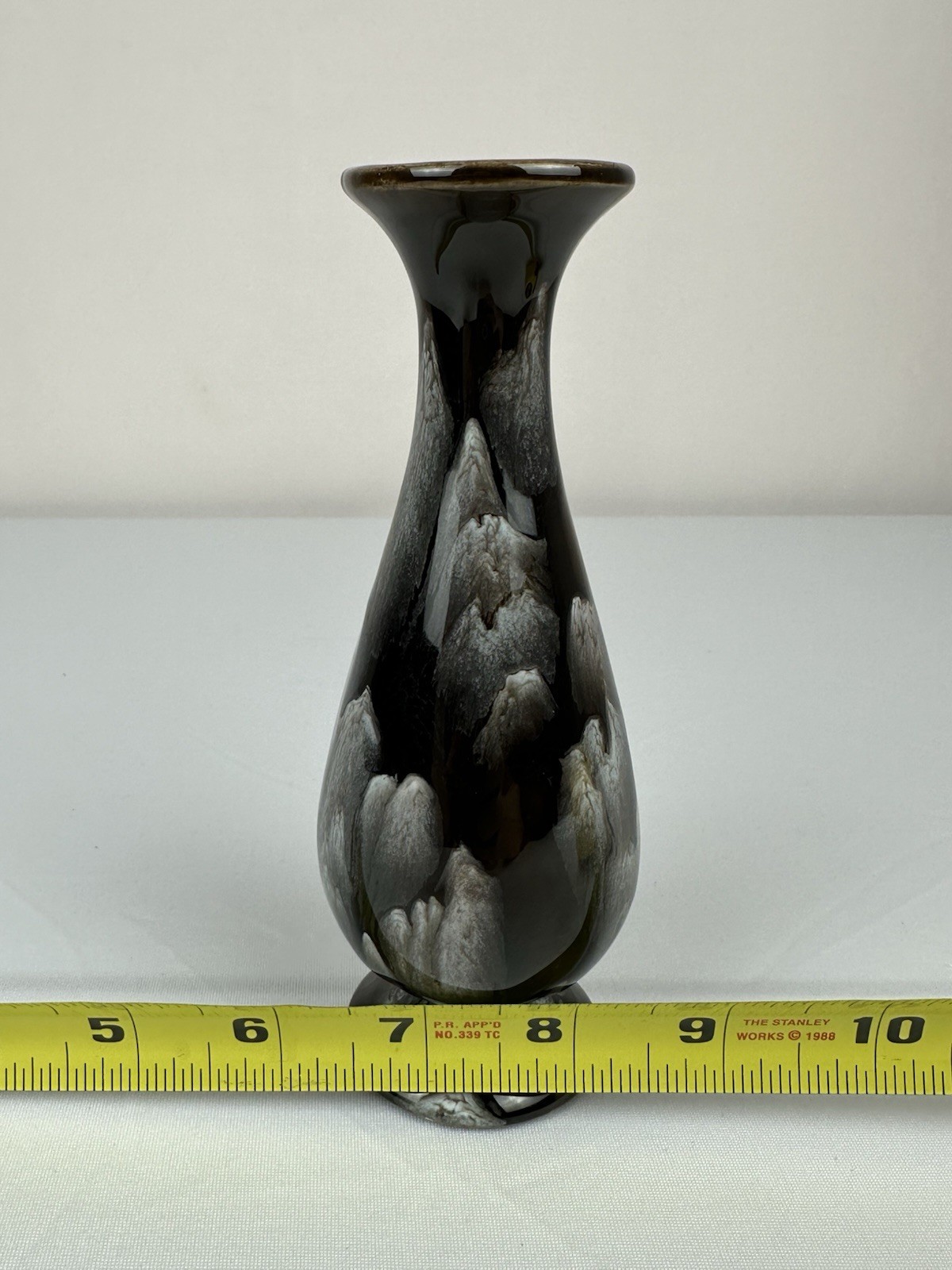 Black Crystalline Glaze Studio Pottery Vase Silver Crystal Art Pottery 6” Modern
