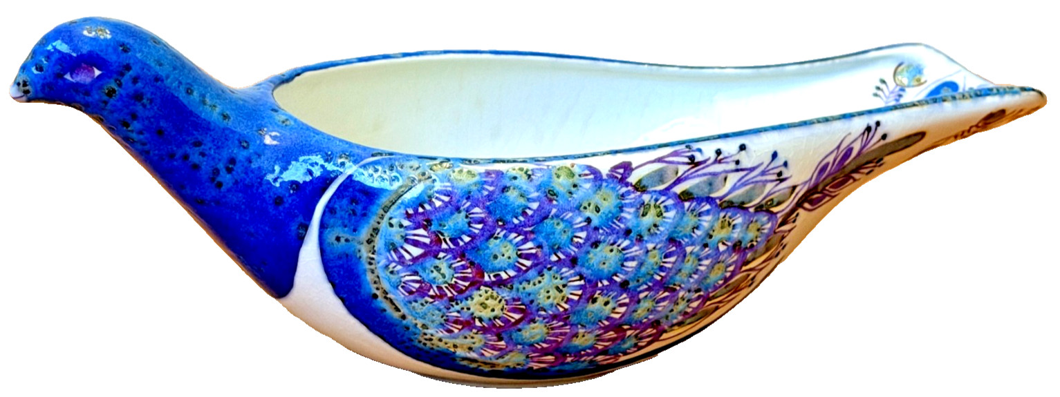 Royal Copenhagen Denmark Danish Art Pottery Bird Peacock Sculpture Bowl Vtg Mcm