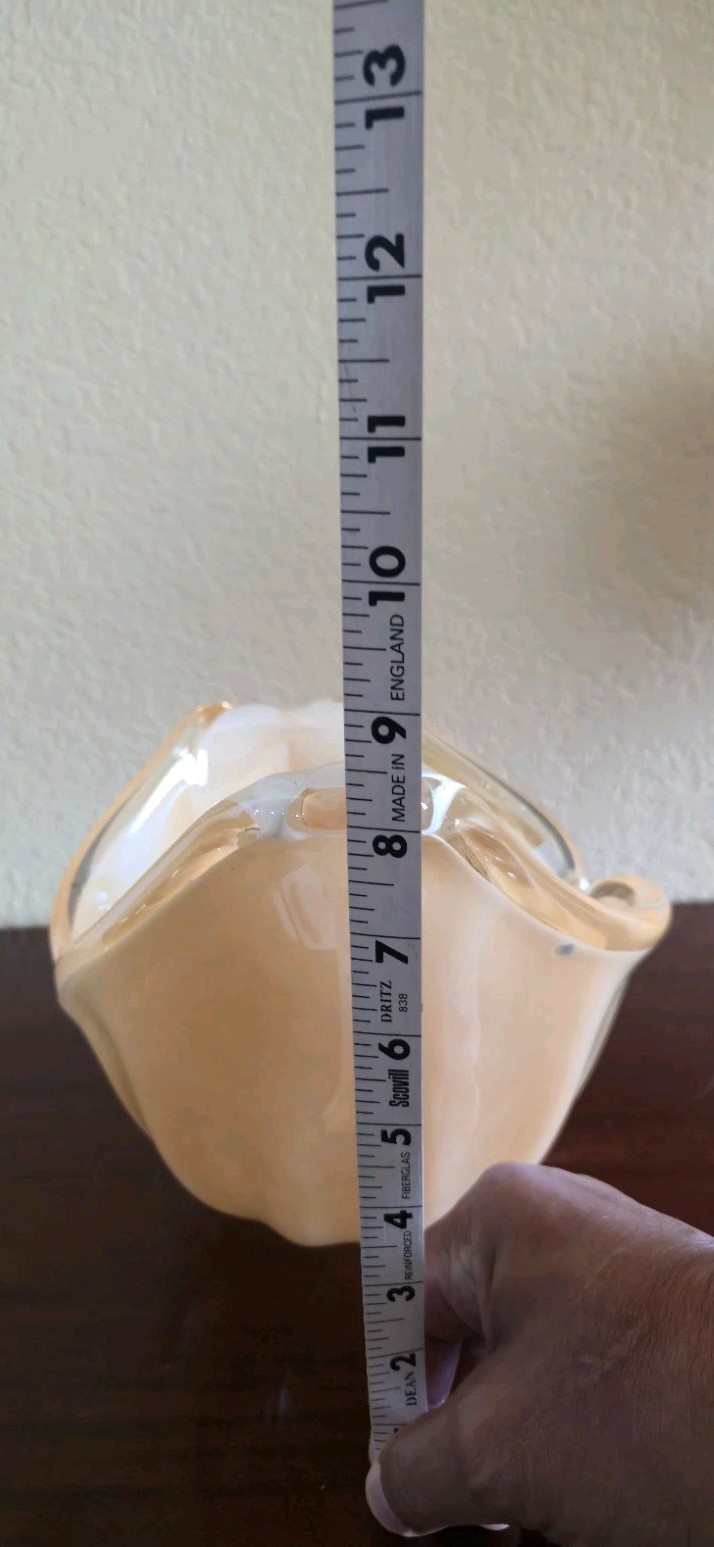 Murano “White Cristal” Peach Glass Vase Bowl Centerpiece – Hand-Blown Art Italy