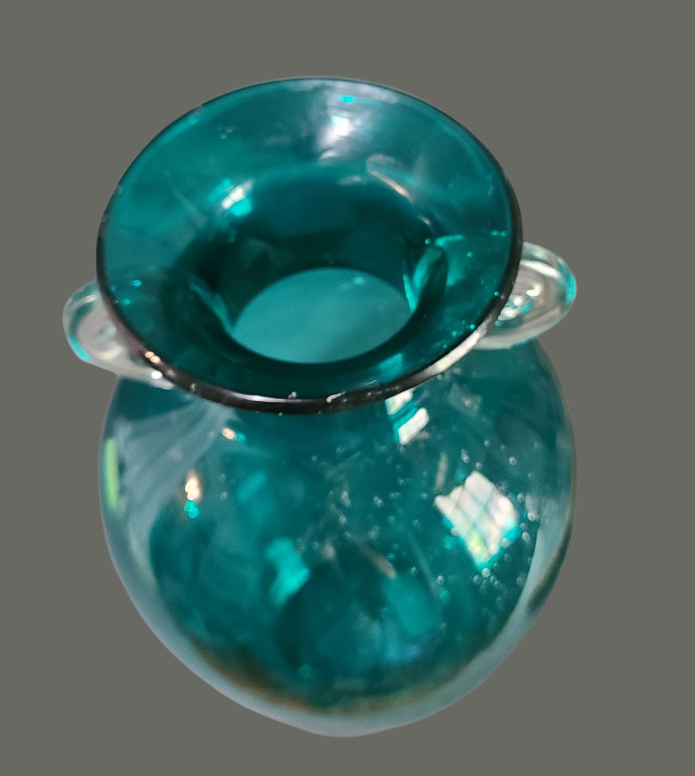 Neoclassical Style Hand Blown Art Glass Blue Clear Handle Vase