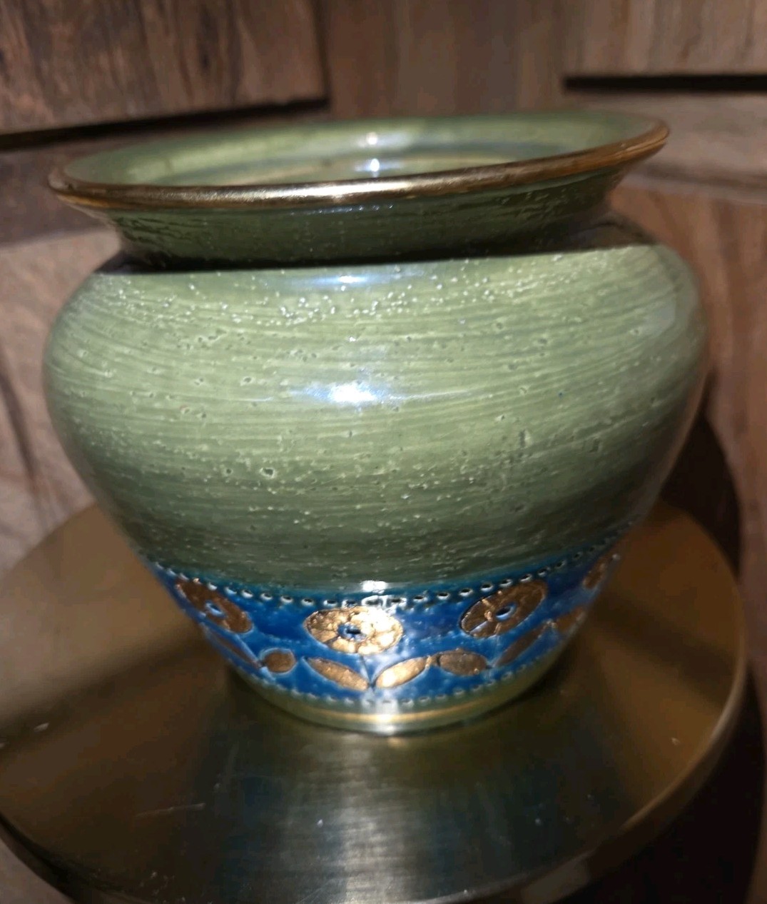 Vintage Rosenthal Netter Thai Silk Italian Pottery Vase Planter Blue Green Gold