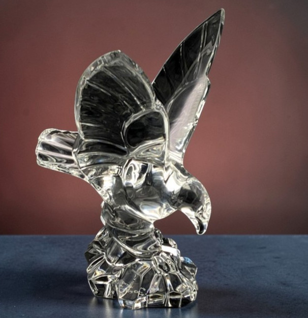 Val St Lambert Crystal Eagle Figurine Sculpture Large 9.5-in 4Lb Signed Vintage