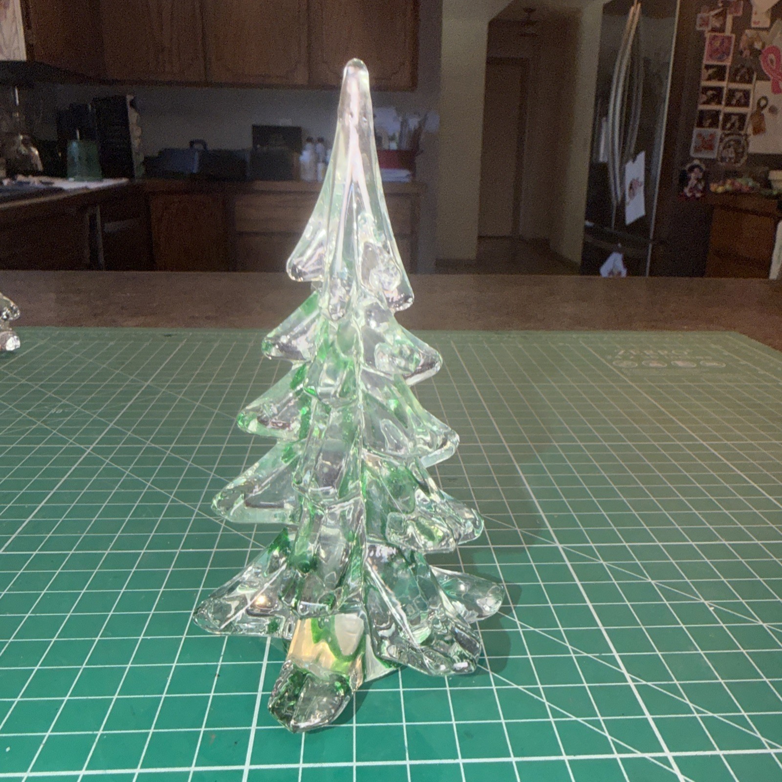 Vintage Silvestri Green Streaked Crystal Glass Christmas Pine Tree